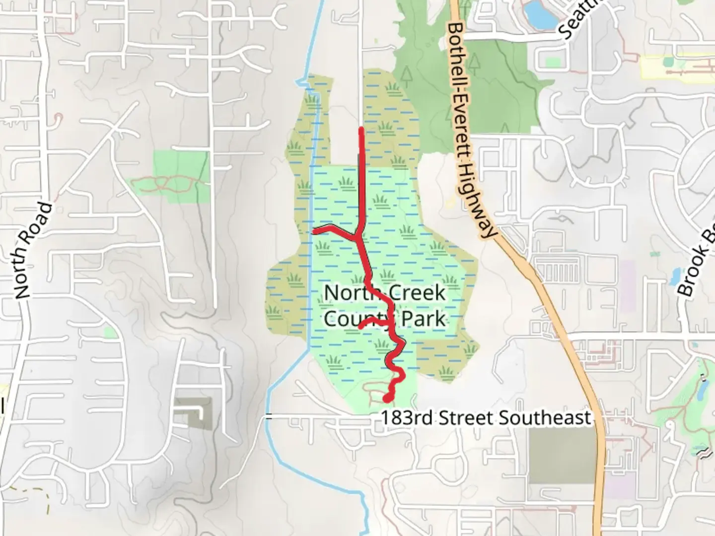 An image depicting the trail North Creek Trail - North Creek County Park and its surrounding area.