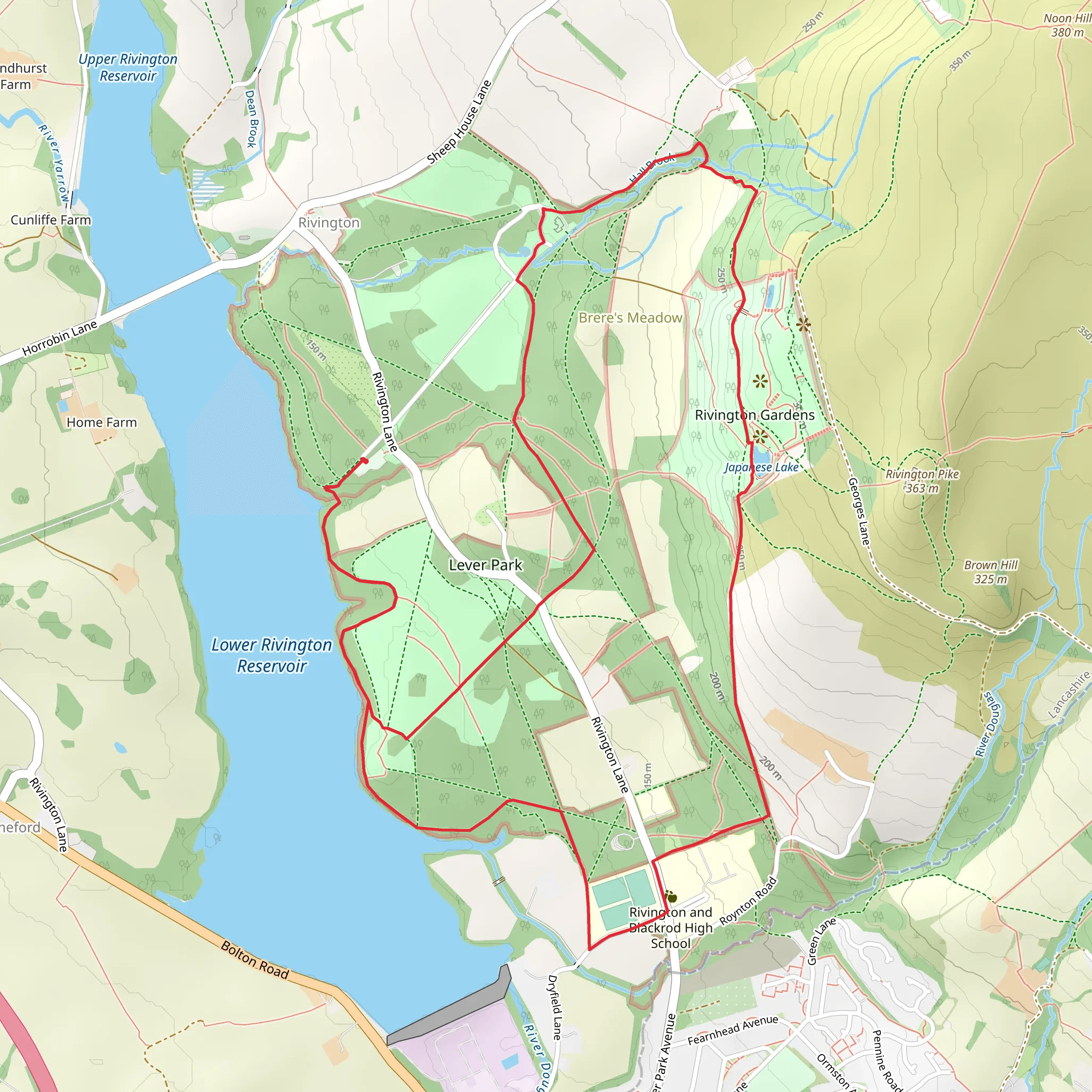 Crosse's Creek, Rivington Country Park and Higher Derbyshires mobile static map