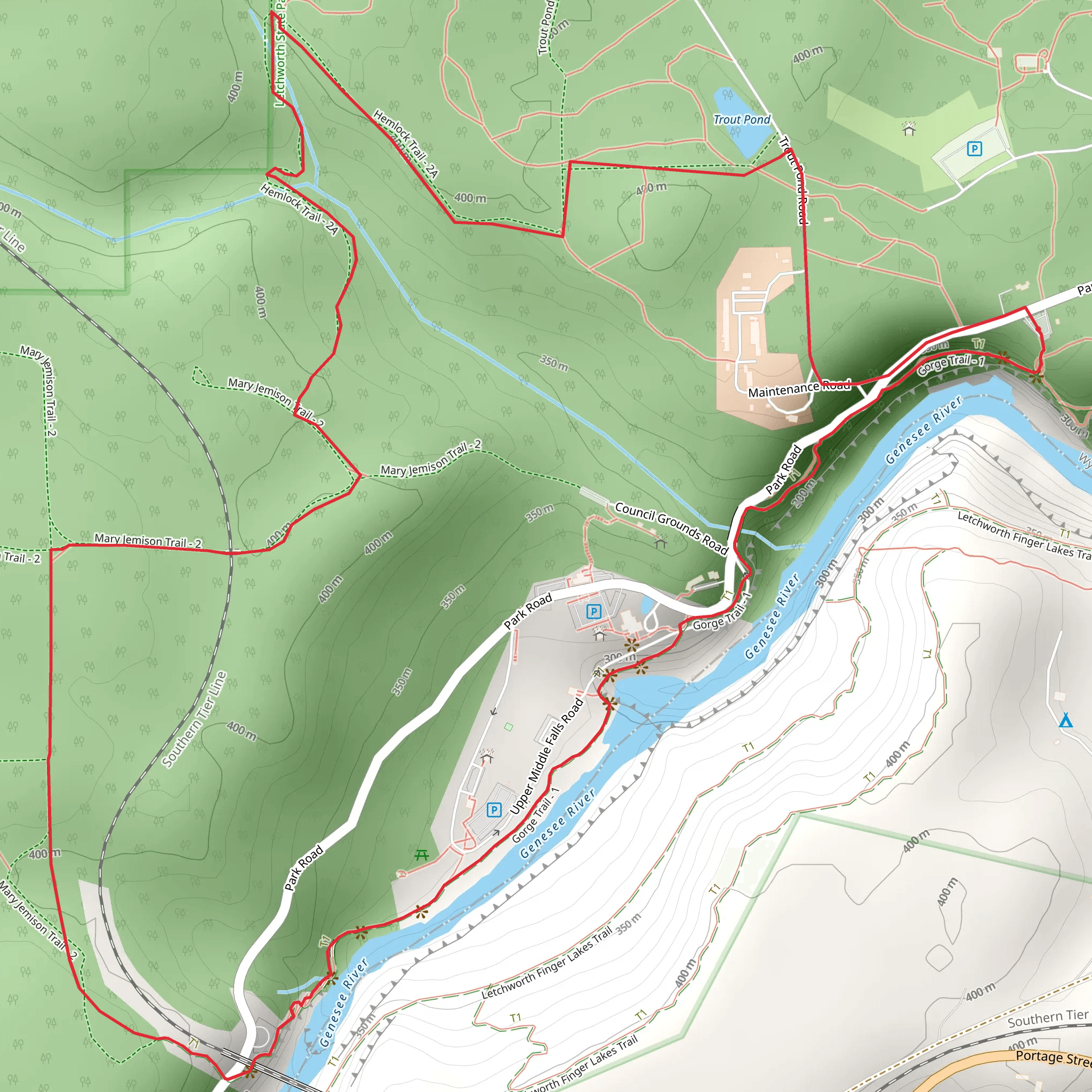 Gorge Trail and Hemlock Trail Loop mobile static map
