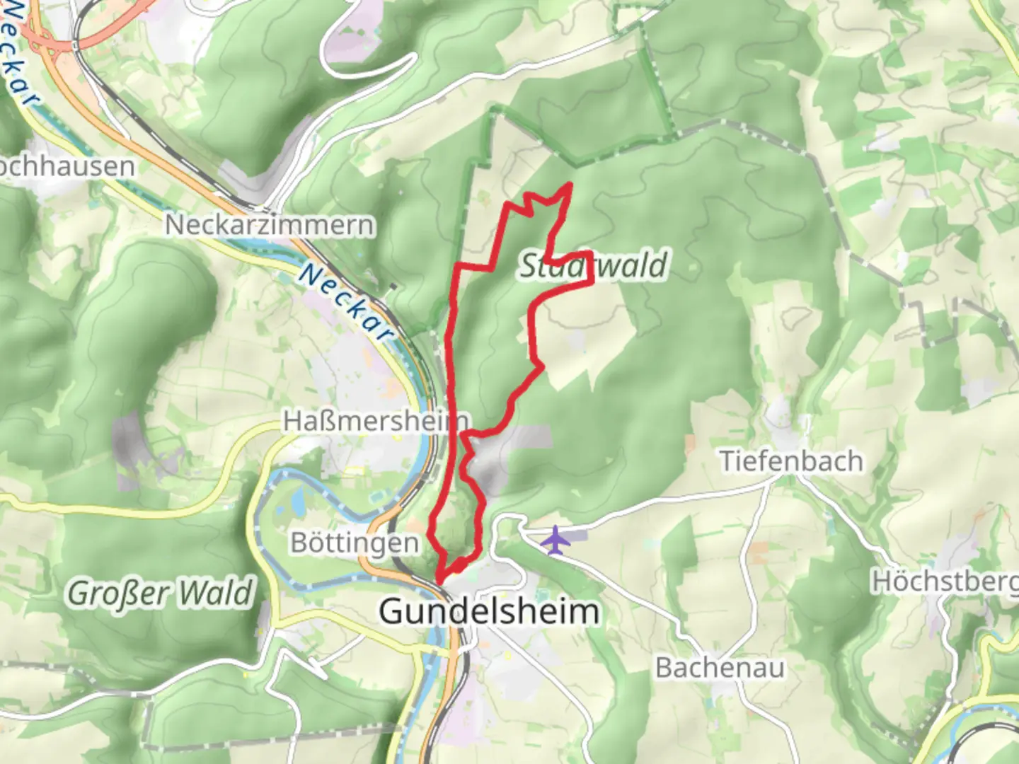 An image depicting the trail Neckarsteig and Burghalde Loop and its surrounding area.