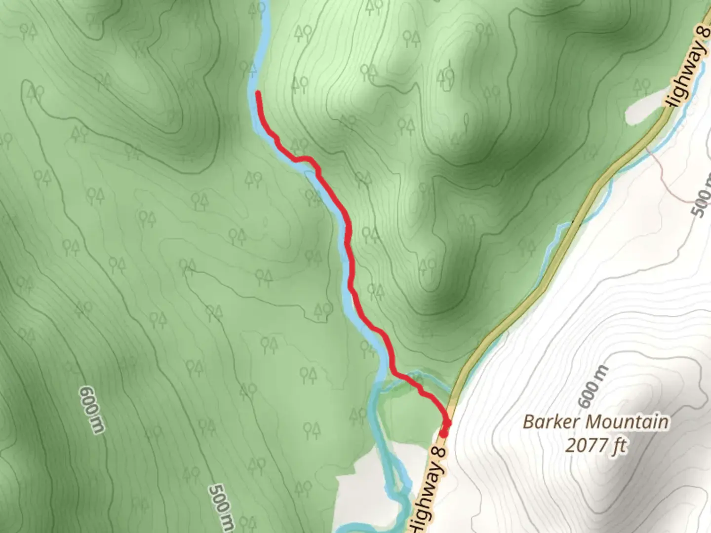An image depicting the trail East branch gorge Trail and its surrounding area.