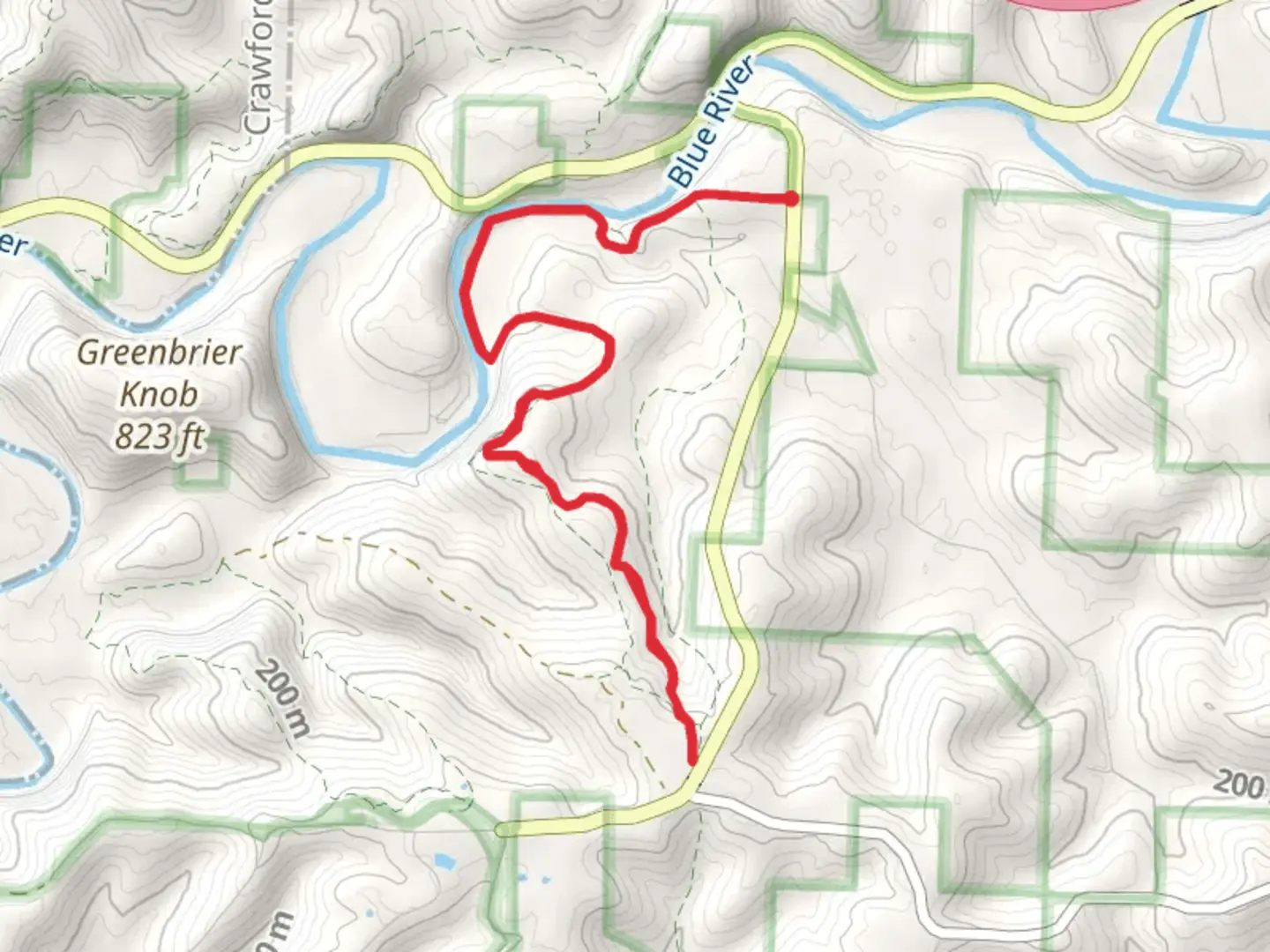 An image depicting the trail Upper Blue River Trail and Adventure Trail and its surrounding area.