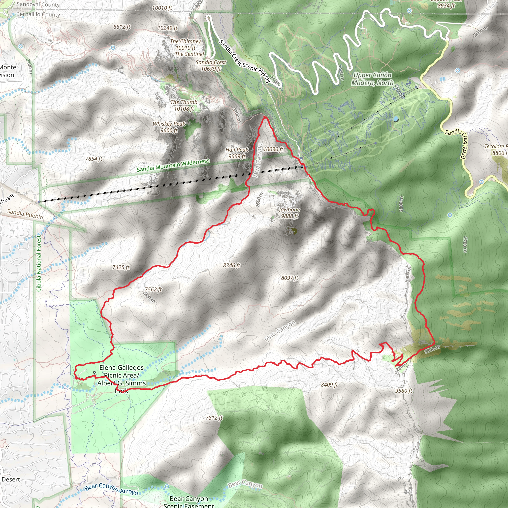 La Luz Trail and Pino Loop Trail mobile static map
