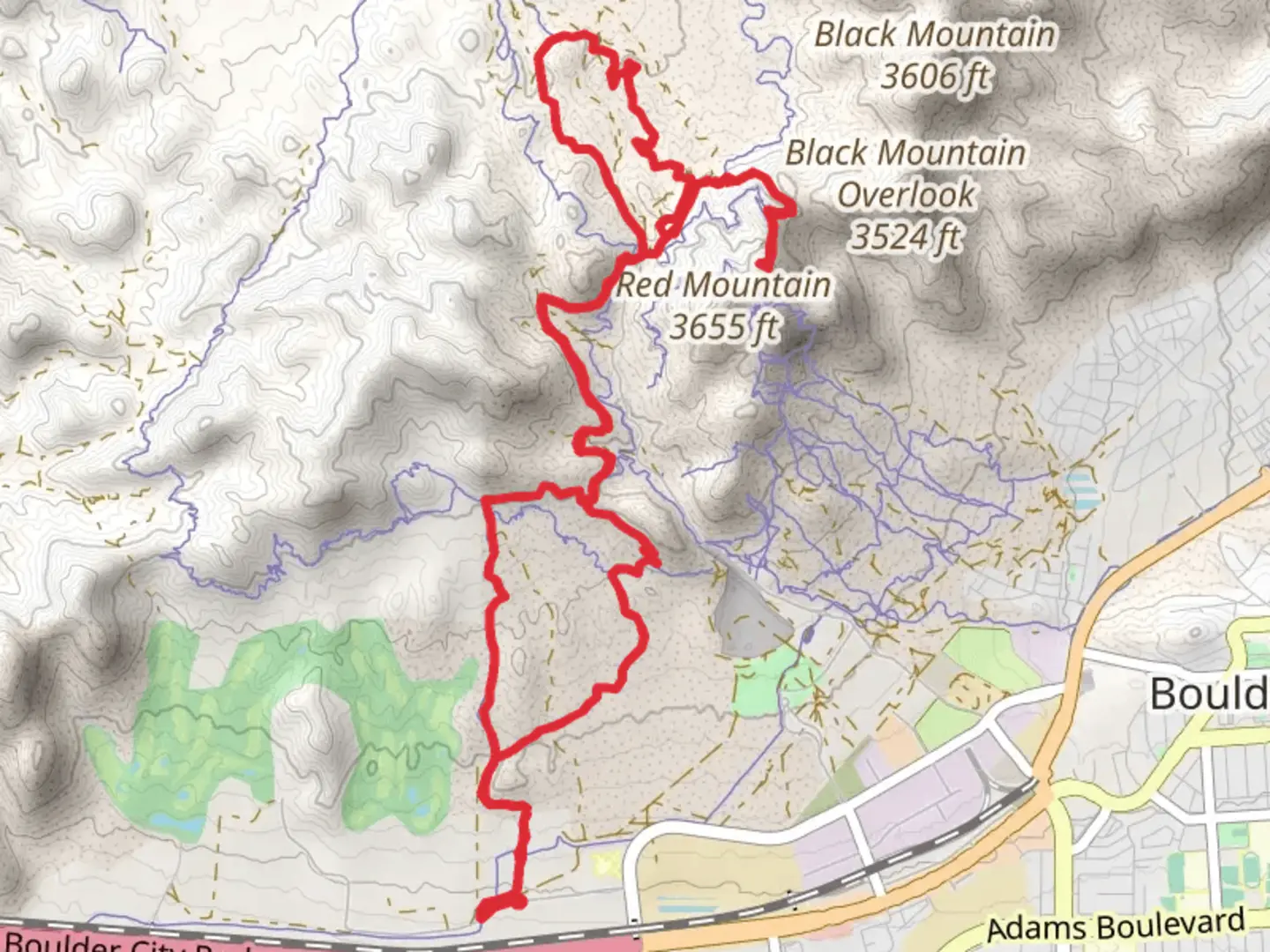 An image depicting the trail Inner Cardela and Boy Scout Loop and its surrounding area.