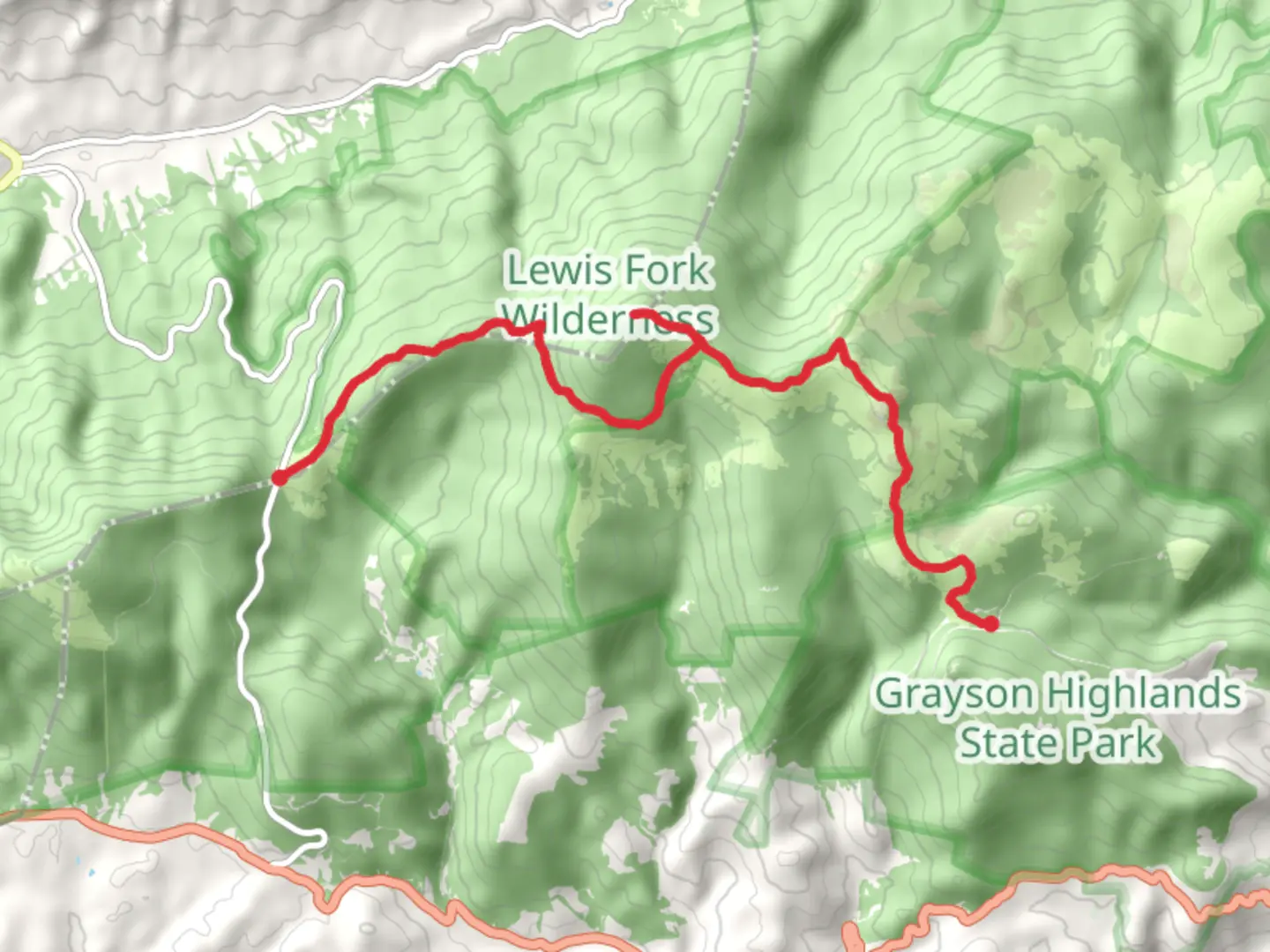 An image depicting the trail Pine Mountain, Mount Rogers and Balsam Mountain via Appalachian Trail and its surrounding area.