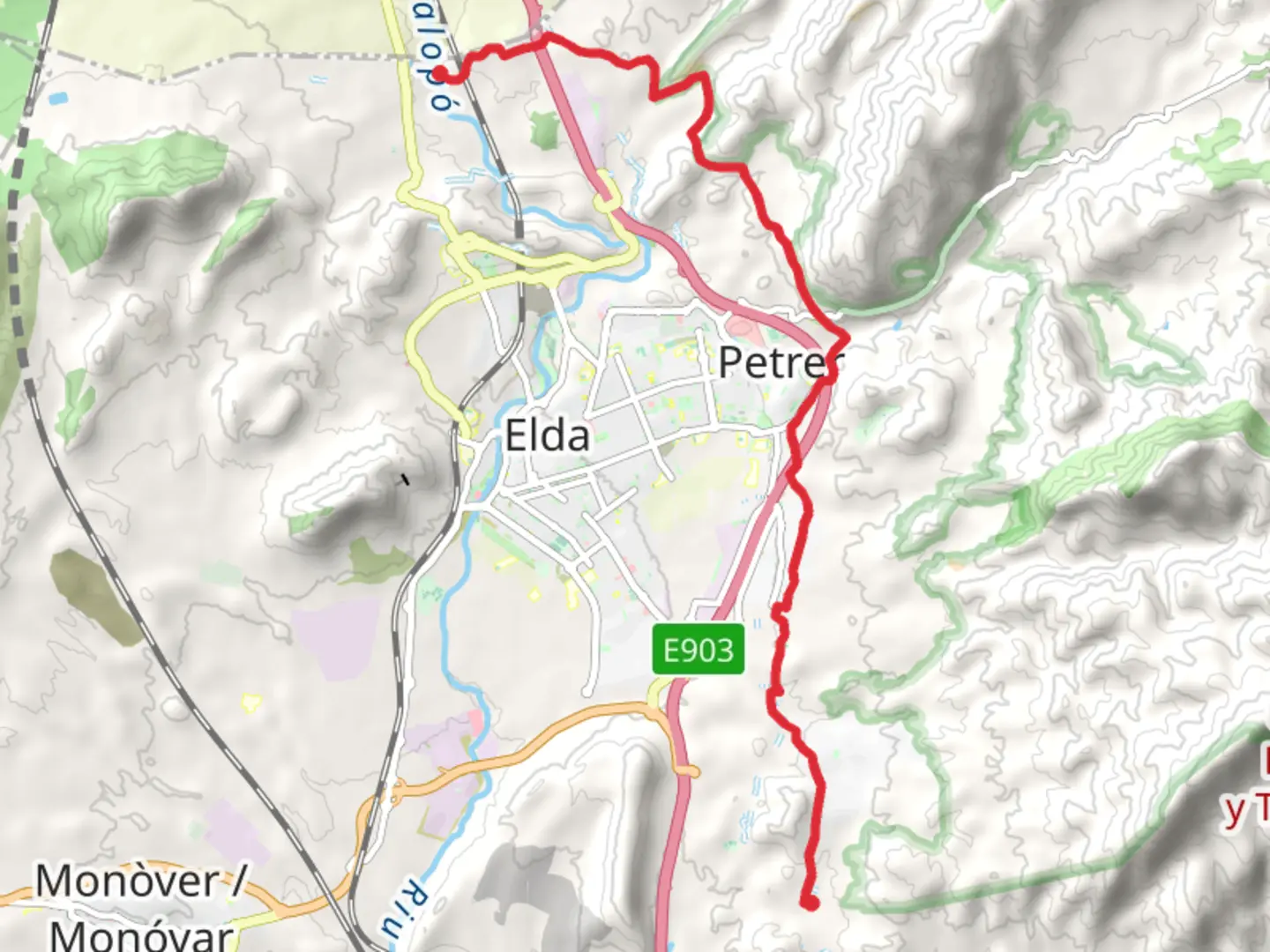 An image depicting the trail Petrer Assagador PR CV 218 and its surrounding area.