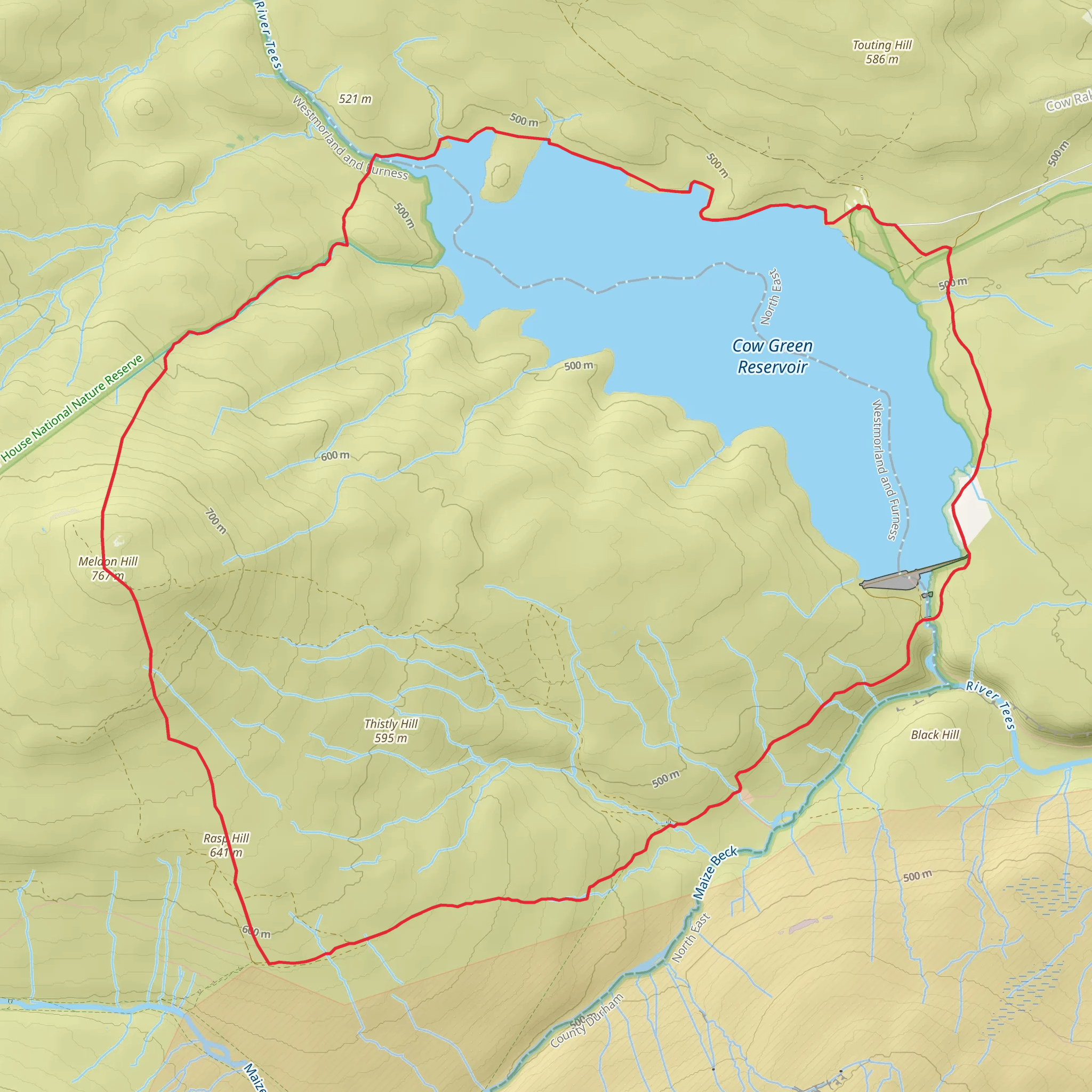 Meldon Hill from Cow Green Reservoir mobile static map