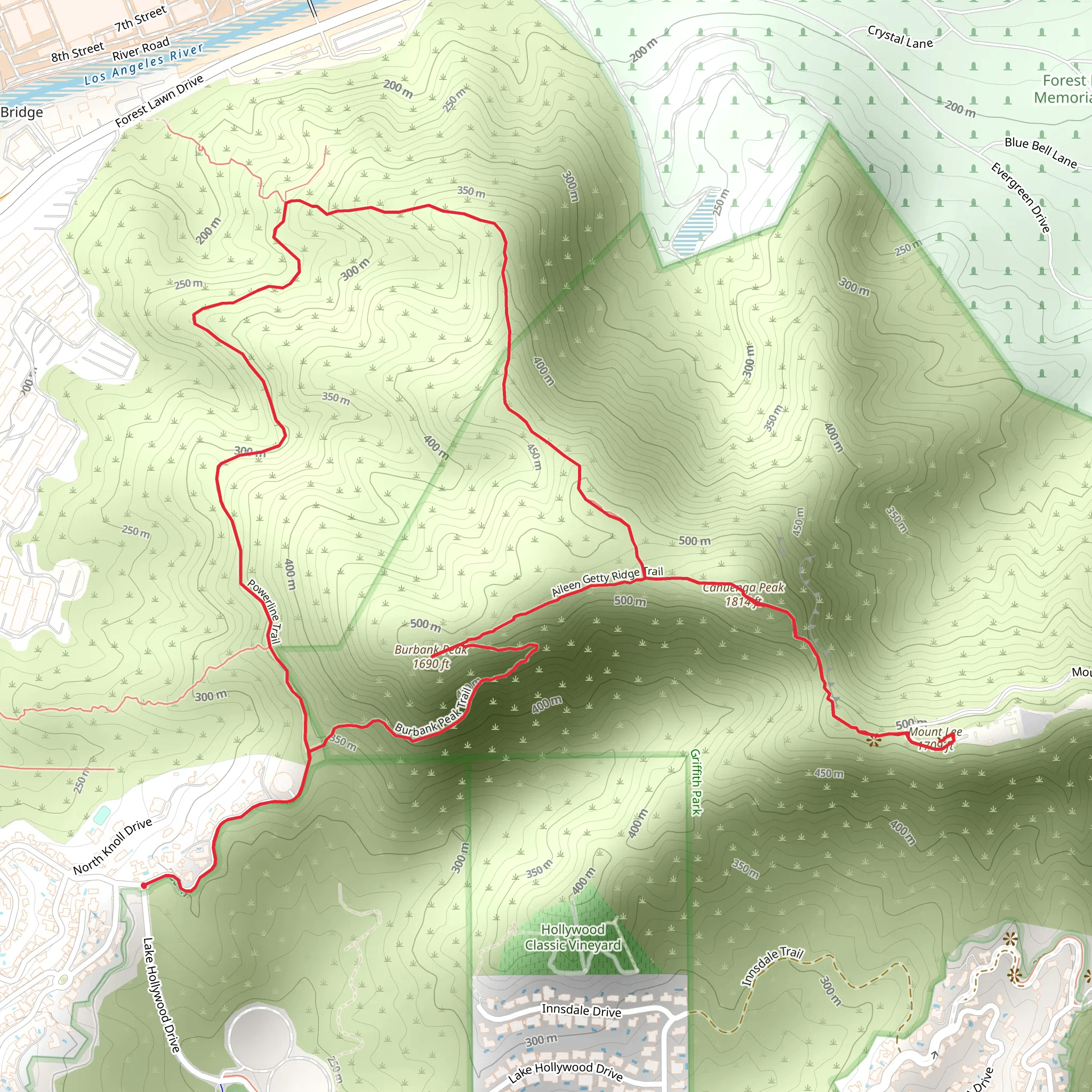 Burbank Peak, Cahuenga Peak and Mount Lee Loop mobile static map