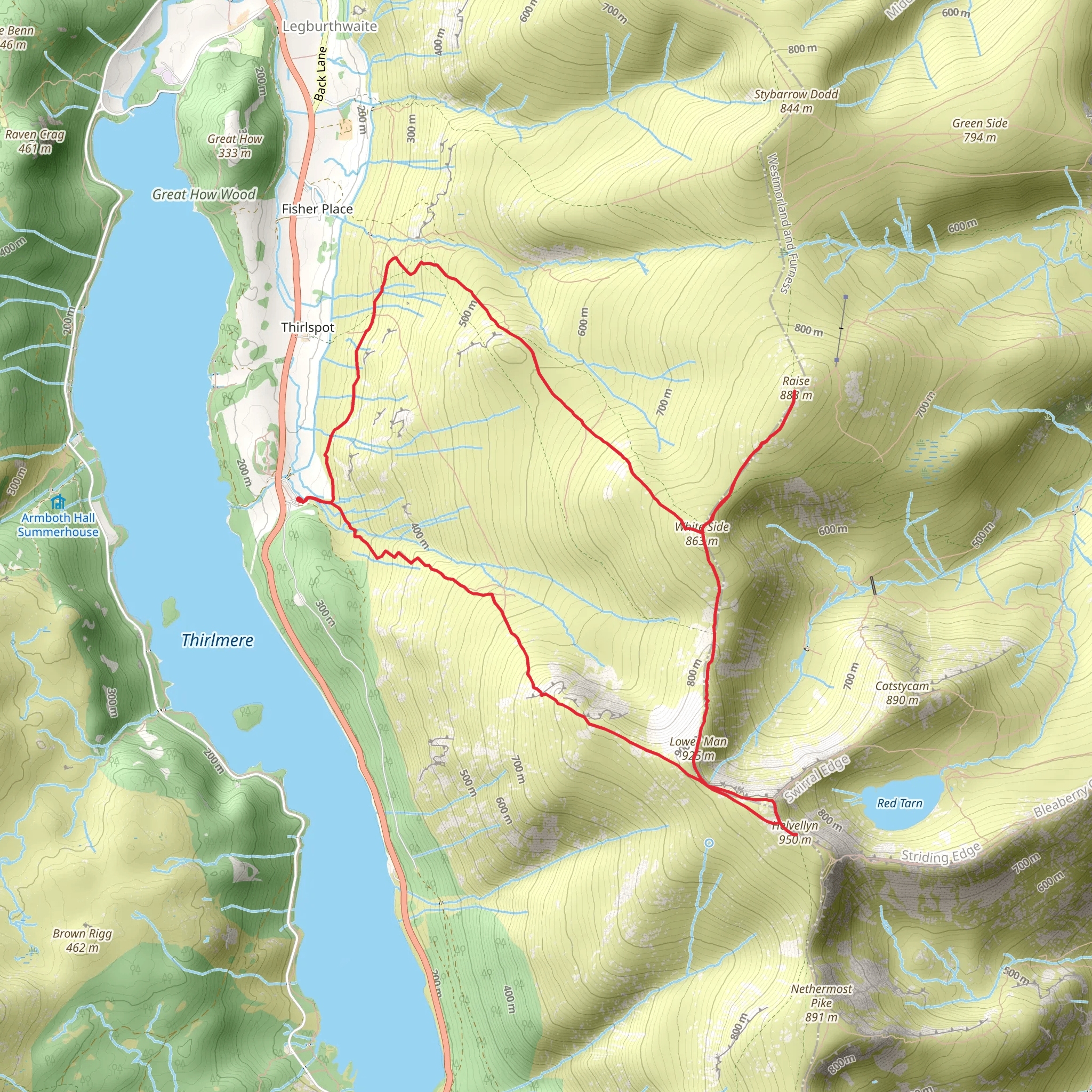 Helvellyn, Lower Man, White Side and Raise Loop mobile static map