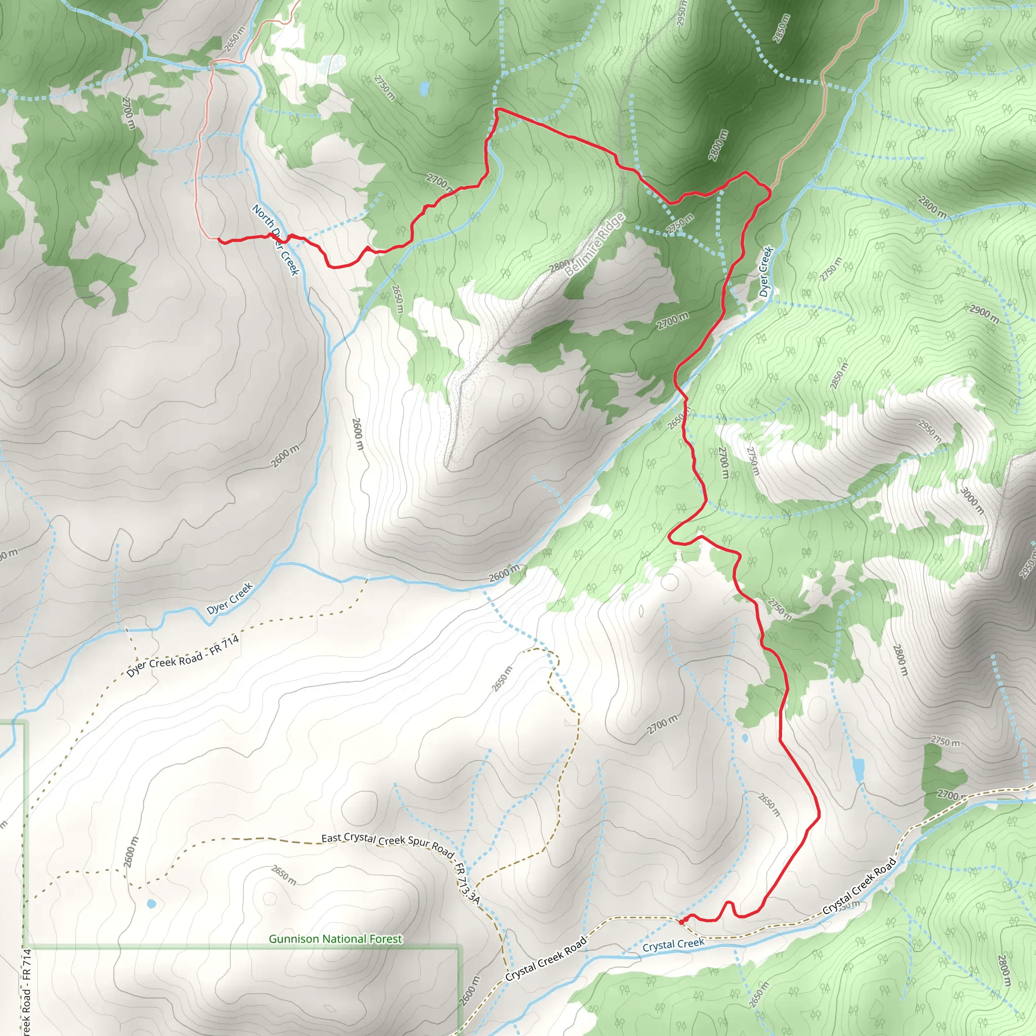 Dyer Connection Trail via Dyer Creek Trail mobile static map