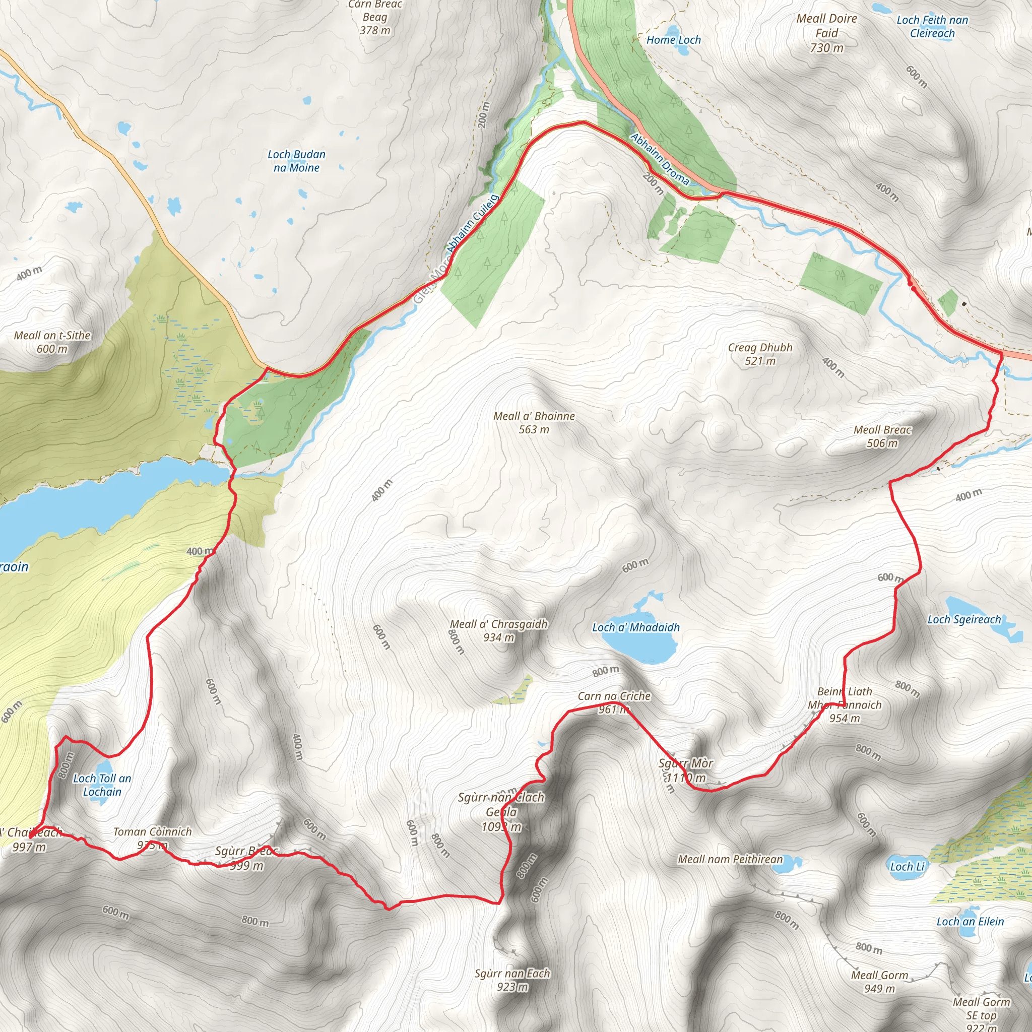 Beinn Liath Mhòr Fannaich and Sgùrr Mòr Loop mobile static map