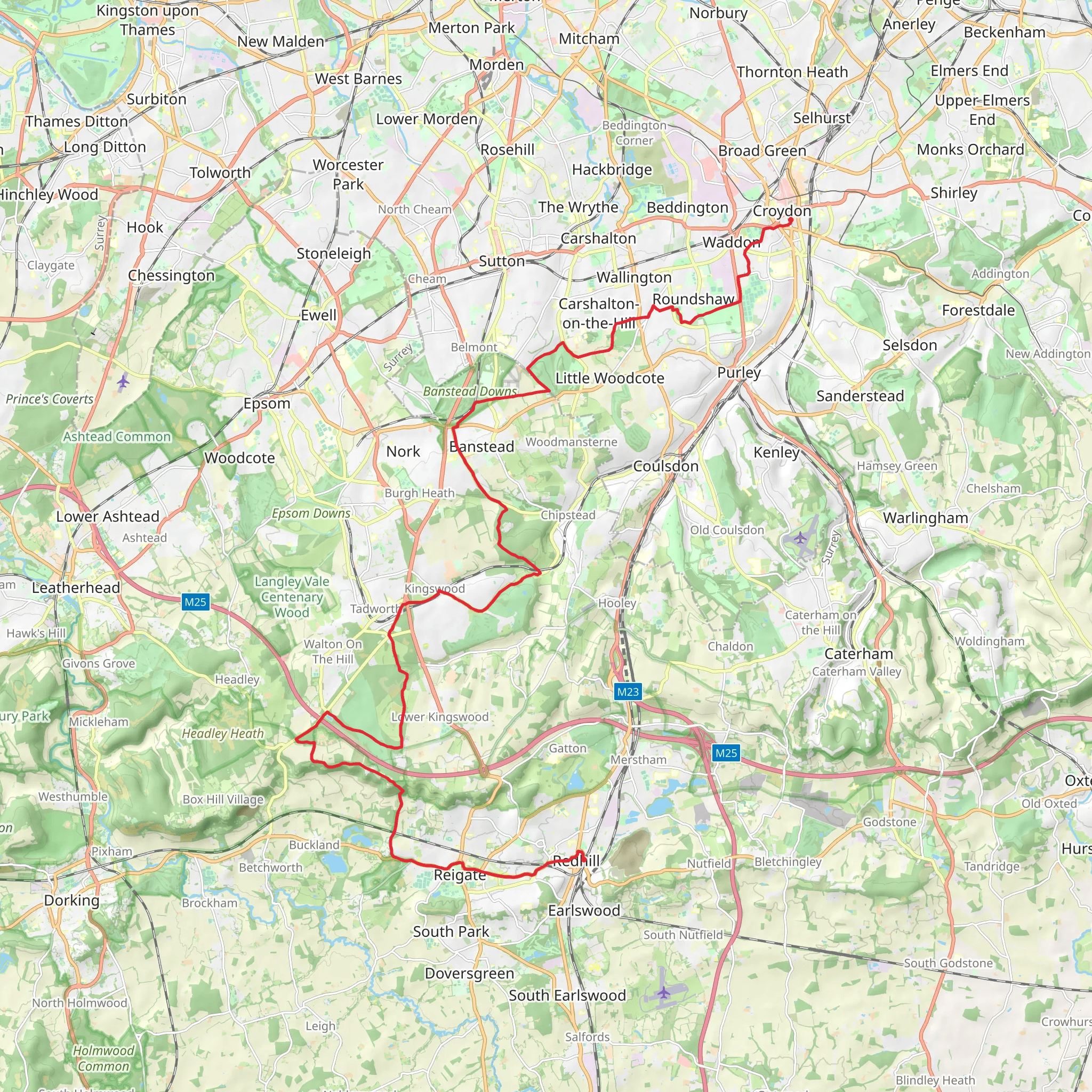 Croydon to Redhill Walk mobile static map