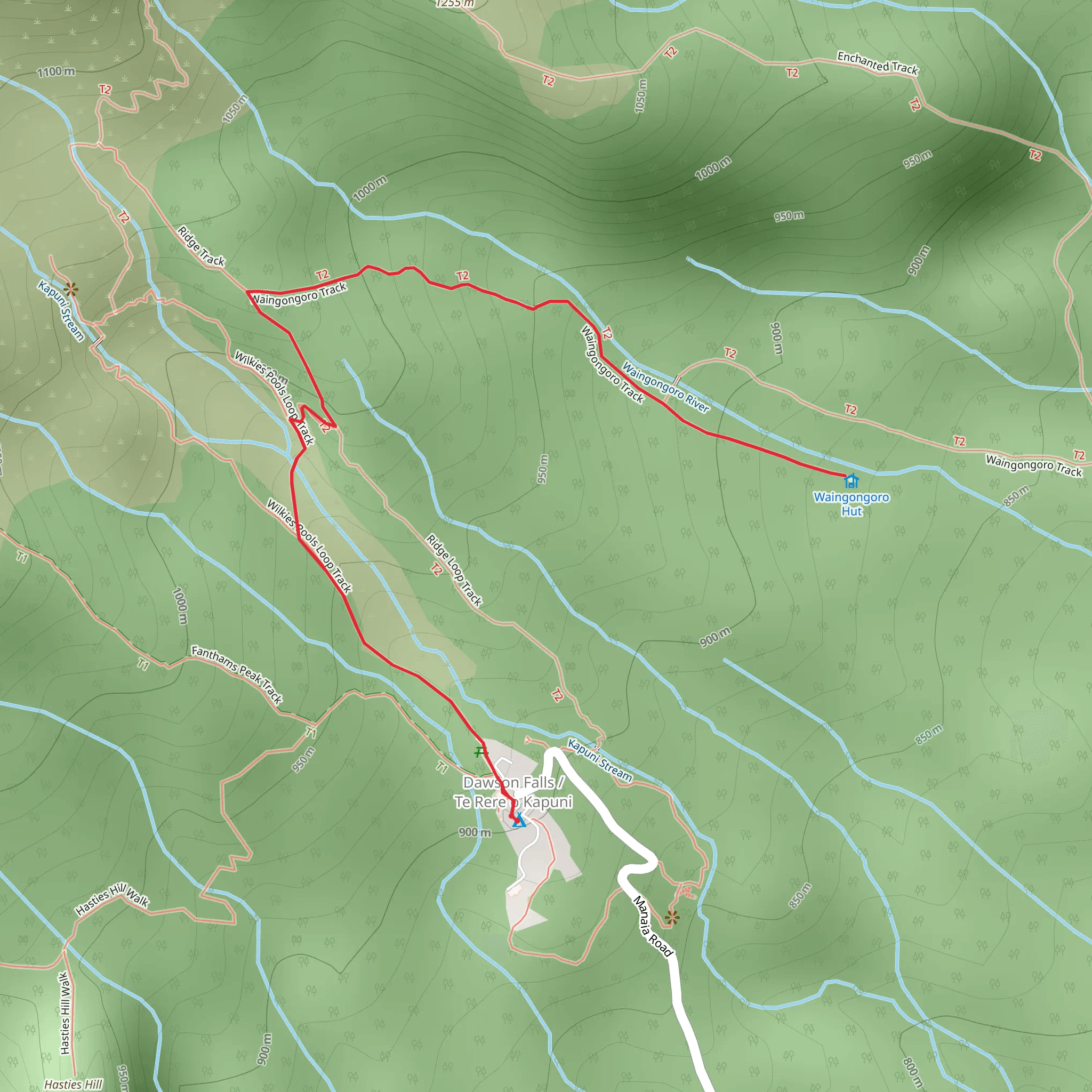 Waingongoro Hut from Dawson Falls mobile static map