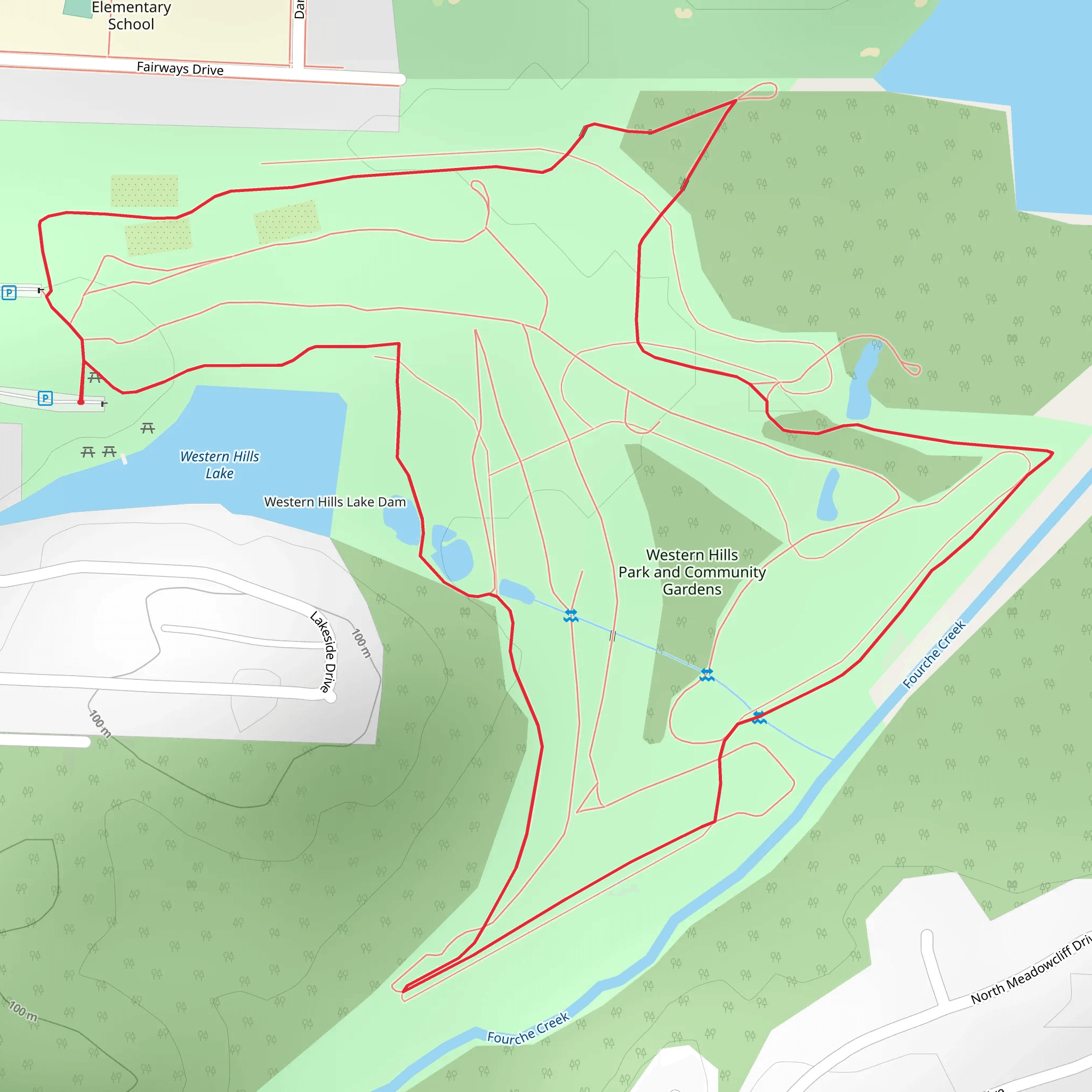 Western Hills Lake and Western Hills Park and Community Gardens Loop mobile static map