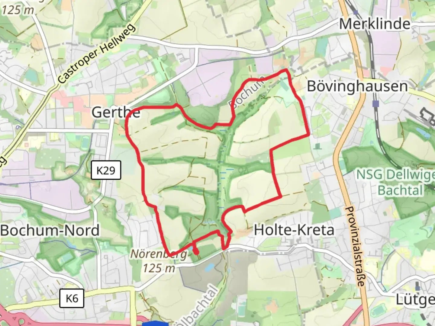 An image depicting the trail Oberes Oelbachtal and Bövinghauser Dorfstraße Loop and its surrounding area.
