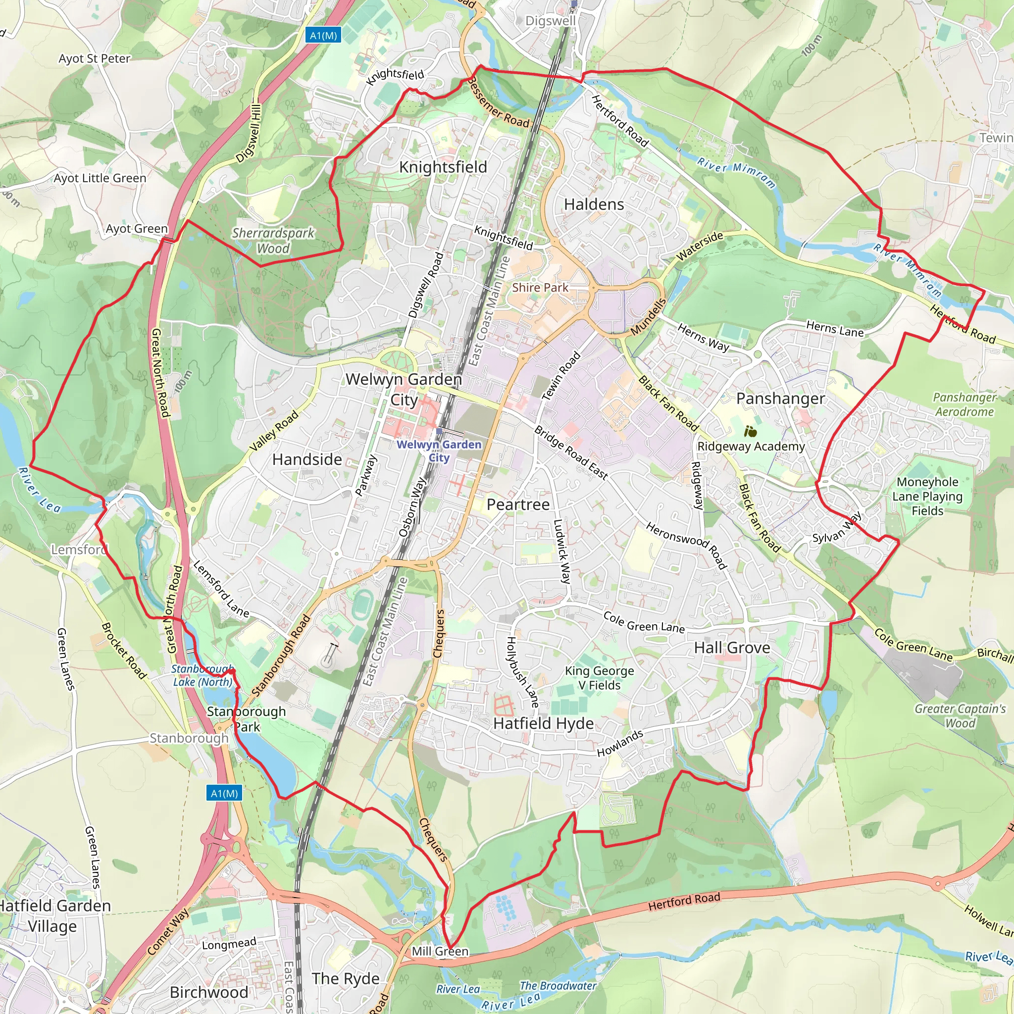Welwyn Garden City Loop Walk mobile static map