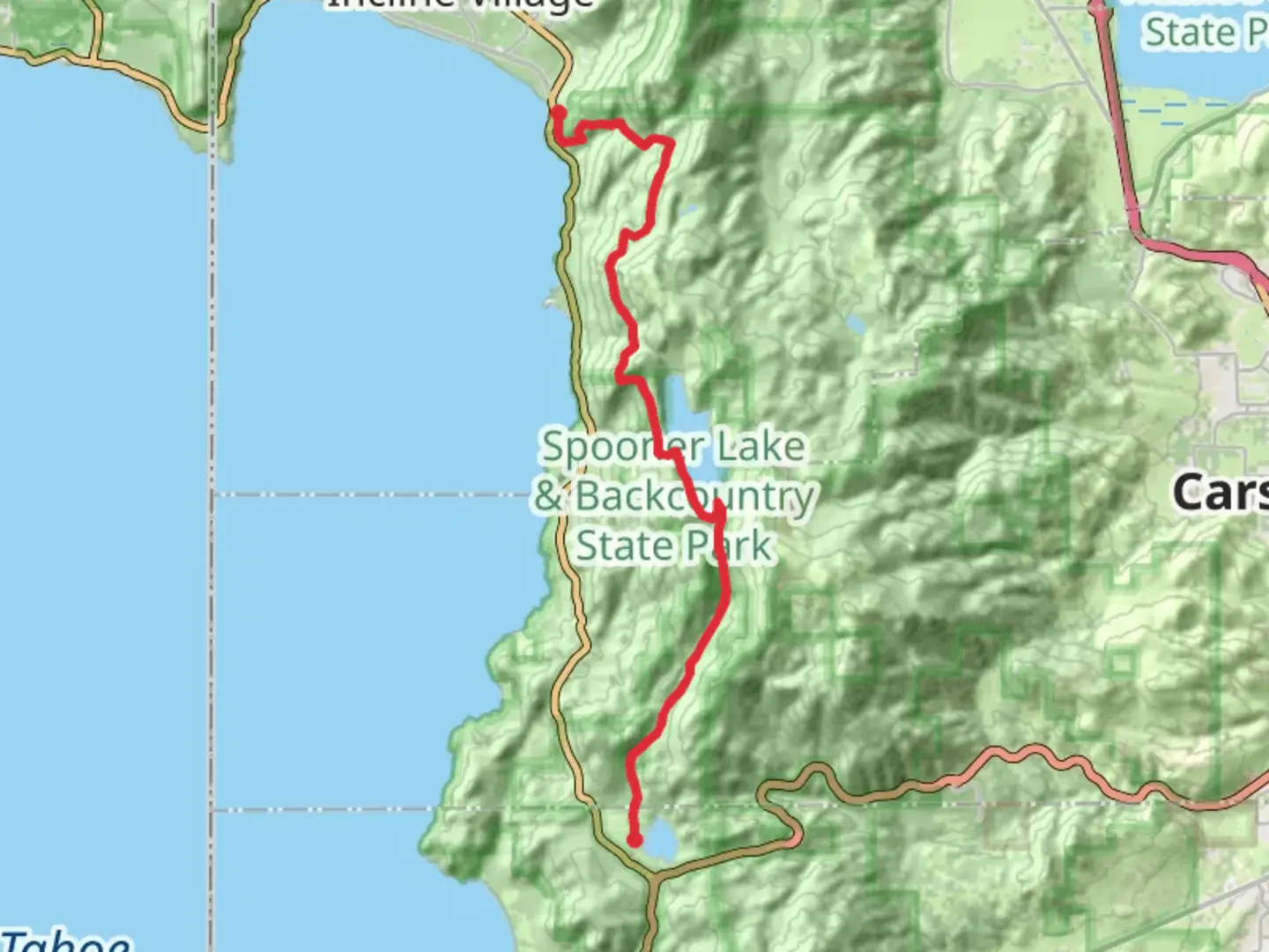 An image depicting the trail Tunnel Creek and North Canyon Road and its surrounding area.