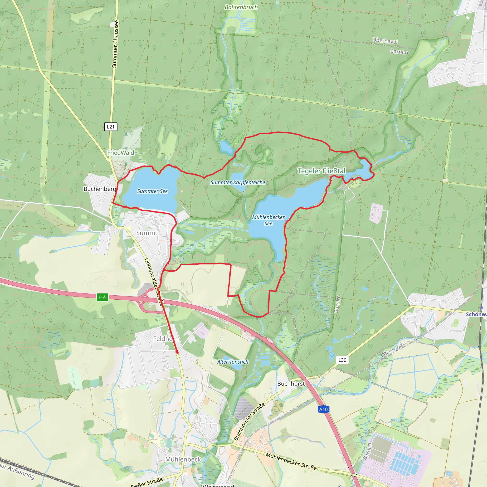 Tegeler Fließtal and Summter See via Muehlen Wanderweg mobile static map