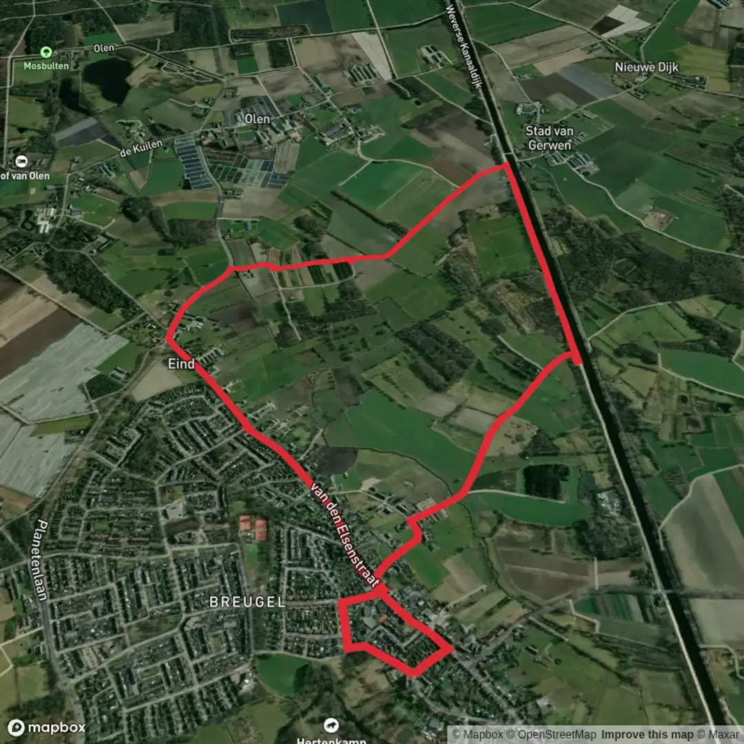 An image depicting the trail Kanaaldijk Noord and Kwadestraat Loop and its surrounding area.