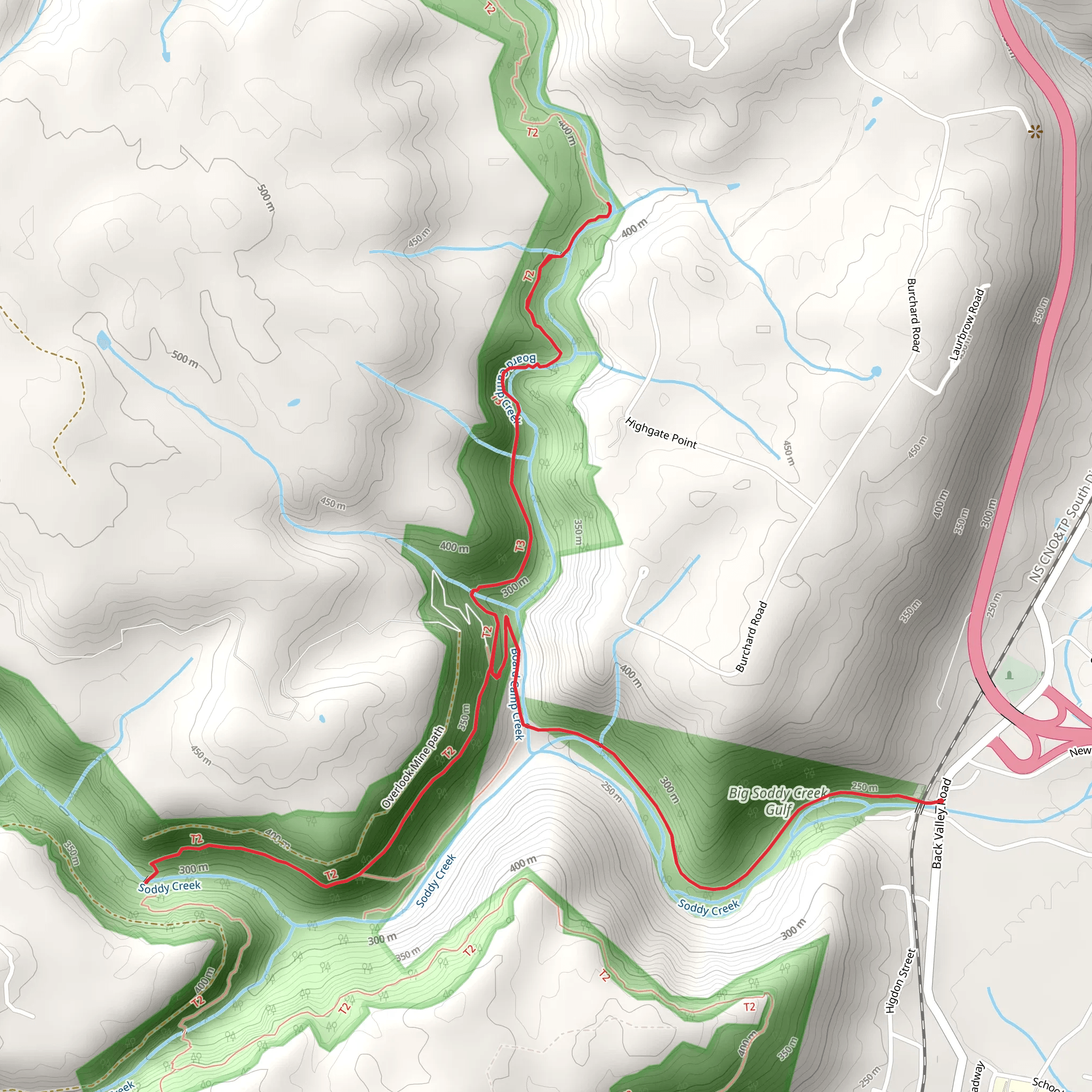 Soddy Creek and Broad Camp Creek Walk along mobile static map