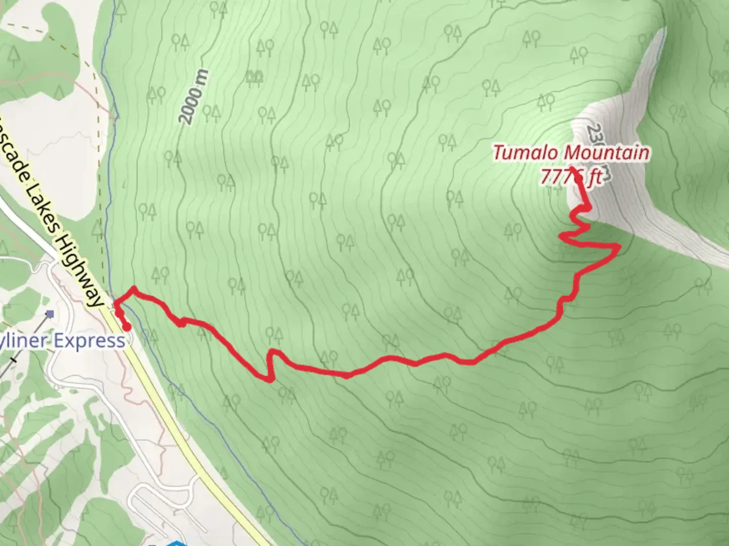 An image depicting the trail Tumalo Mountain Trail from Cascade Lakes Highway and its surrounding area.