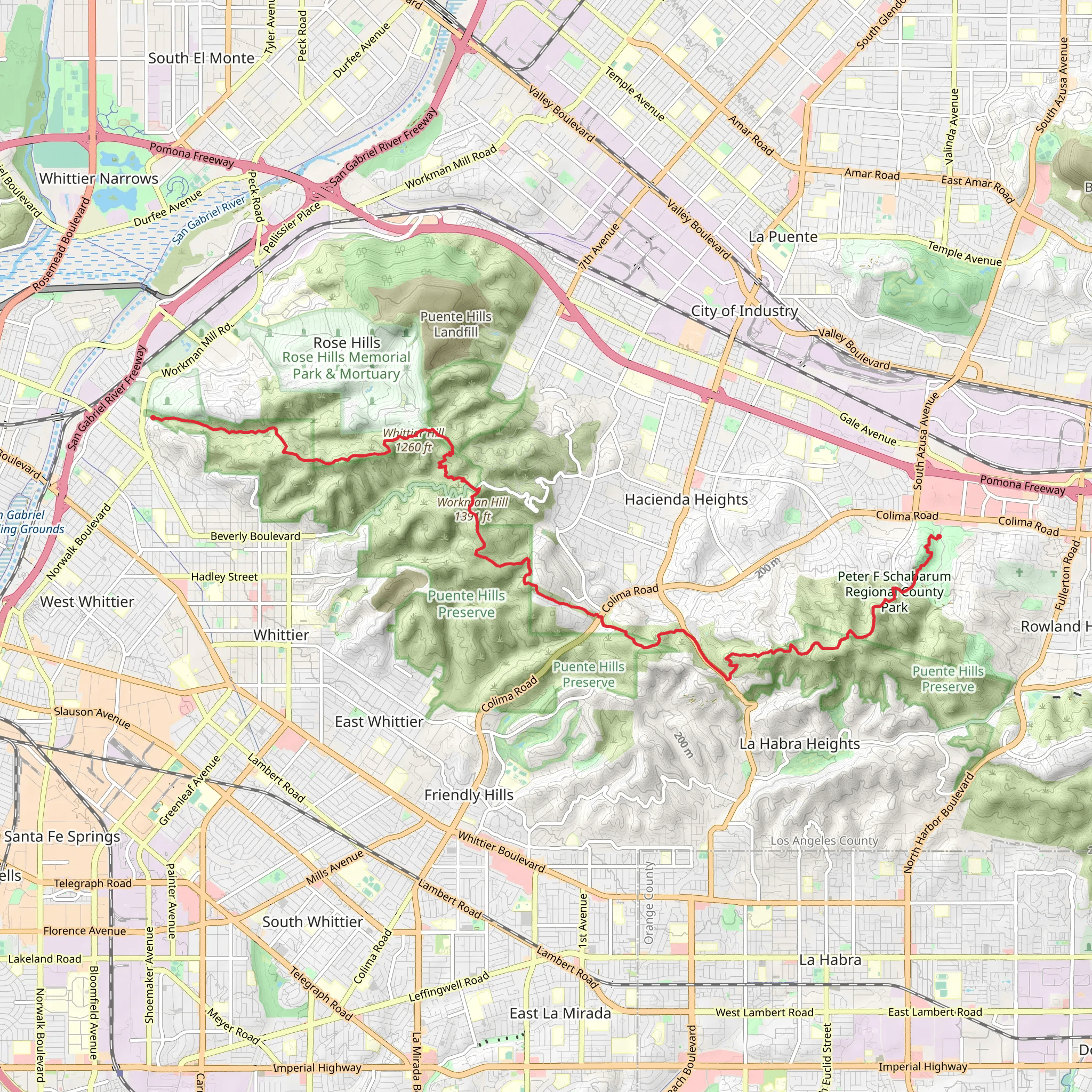 Schabarum Skyline Trail and Sycamore Canyon Trail mobile static map