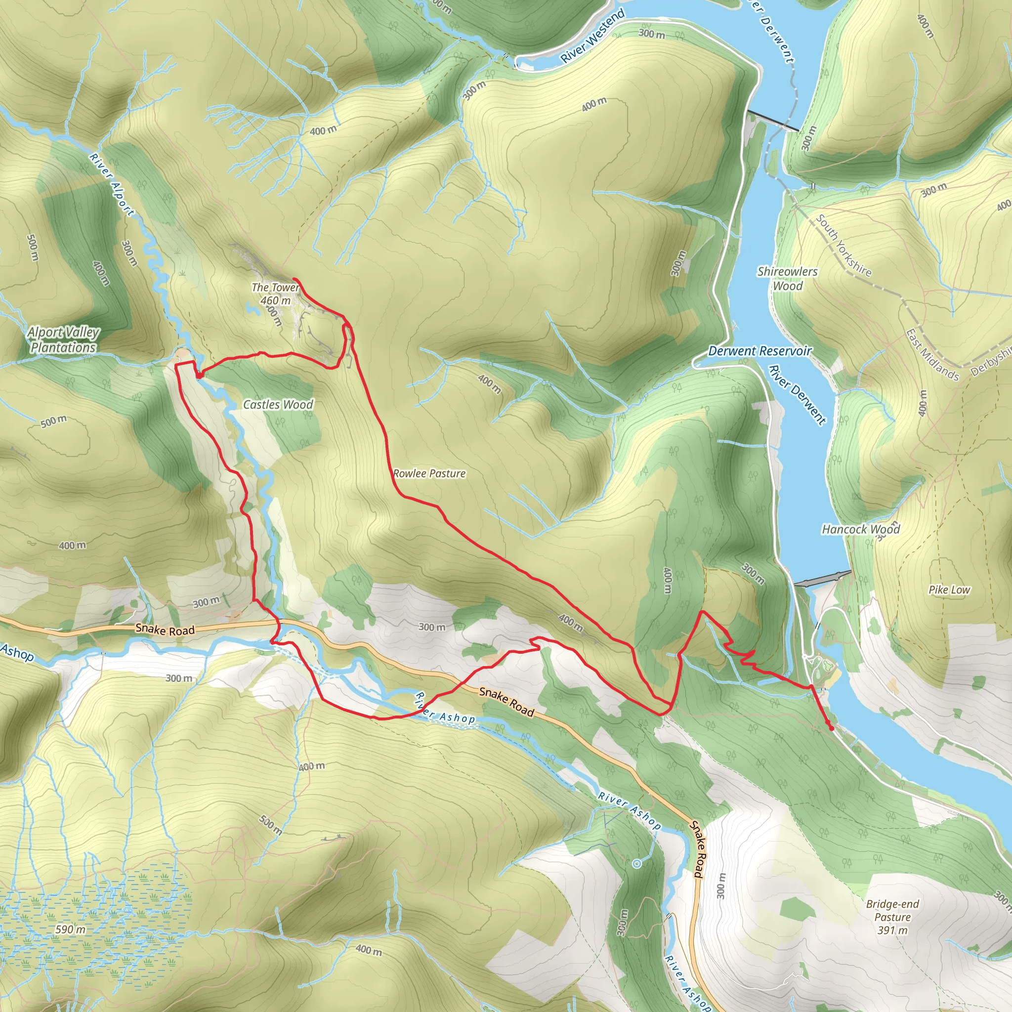 Ladybower Reservoir - Alport Castles and Ashop Dale mobile static map
