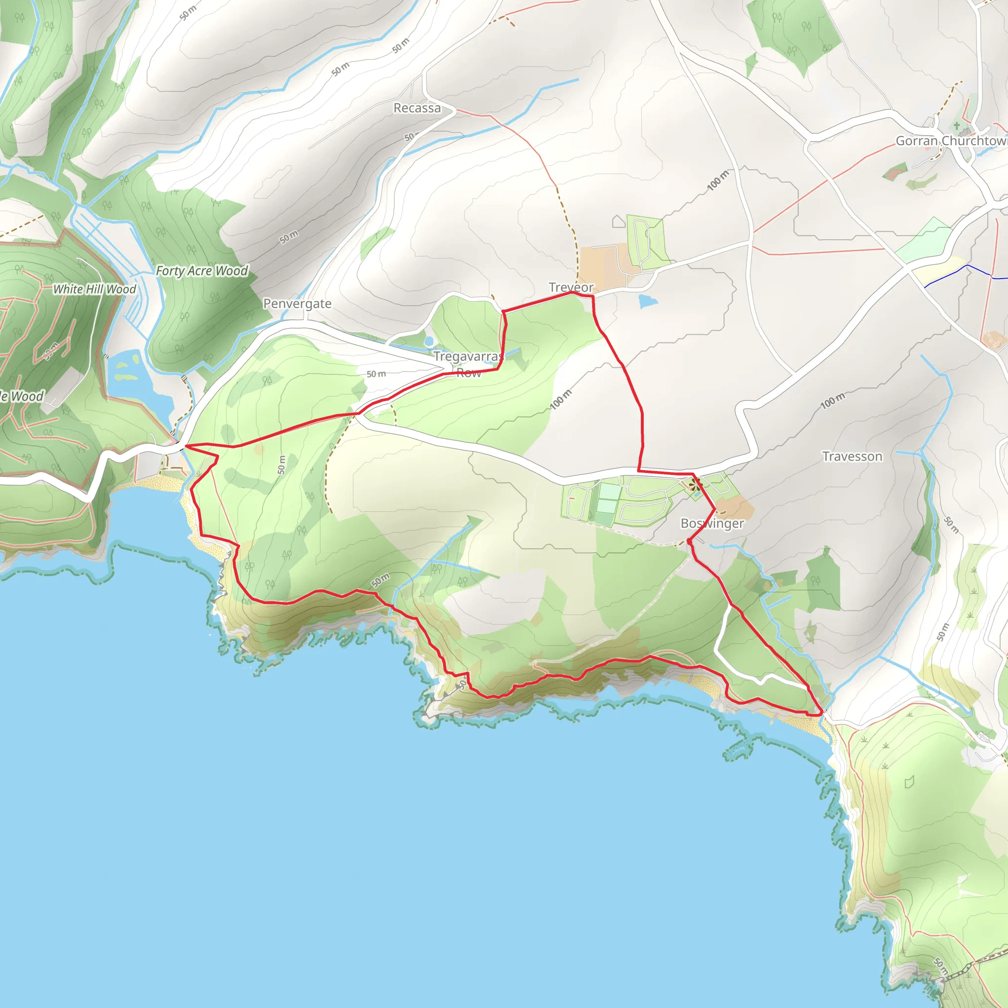 Boswinger YHA - Porthluney Walk mobile static map