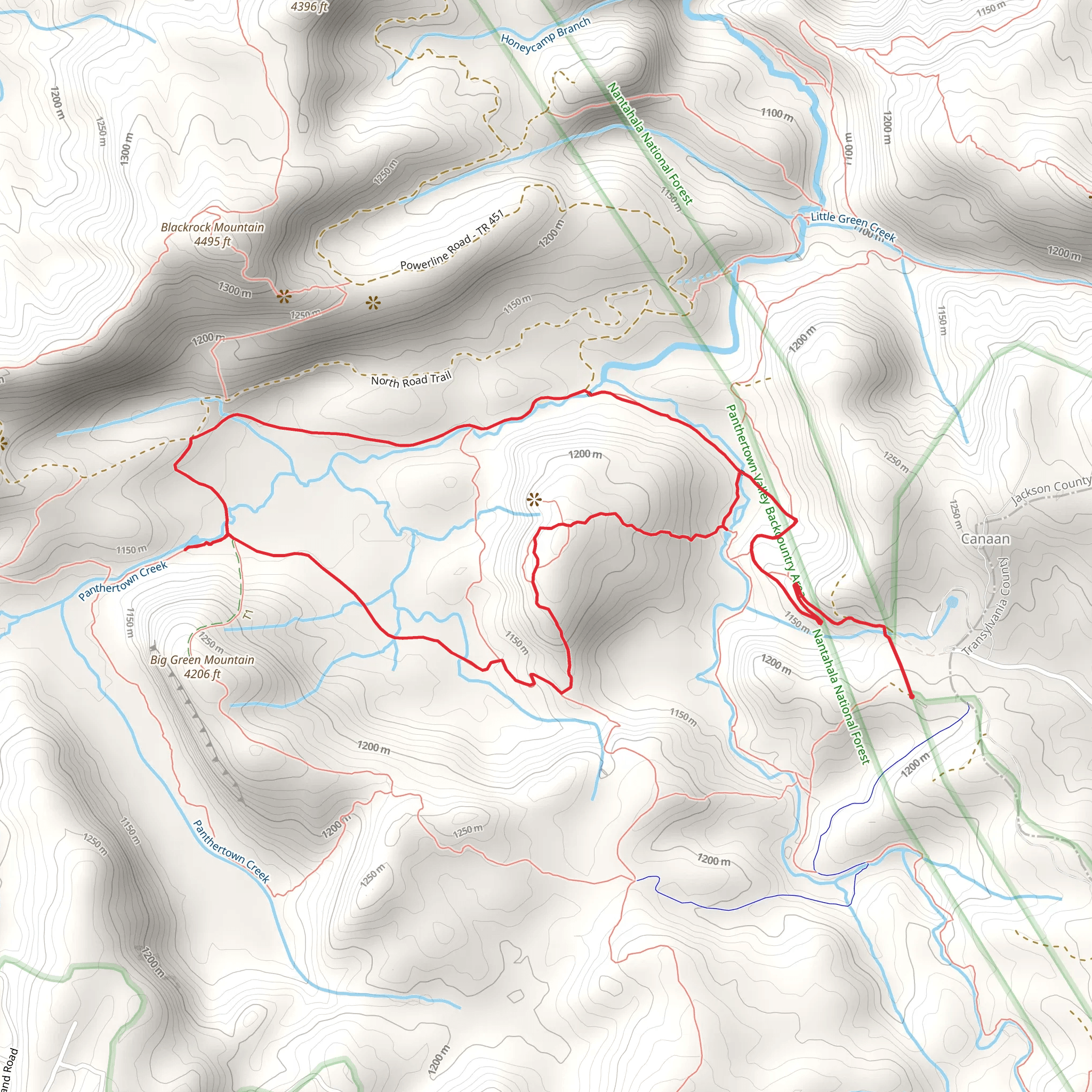 Little Green Mountain and Panthertown Valley Loop Trail mobile static map
