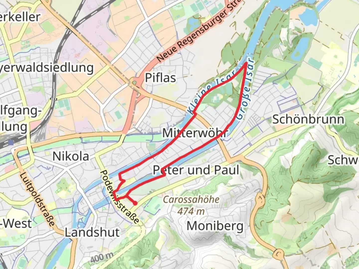 An image depicting the trail Mitterwohr Loop and its surrounding area.