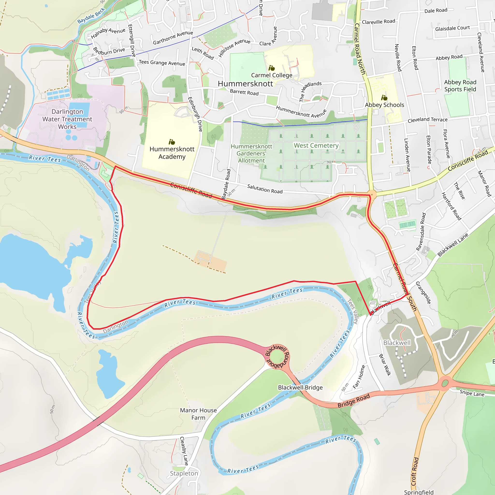 River Tees and Baydale Wood Loop mobile static map
