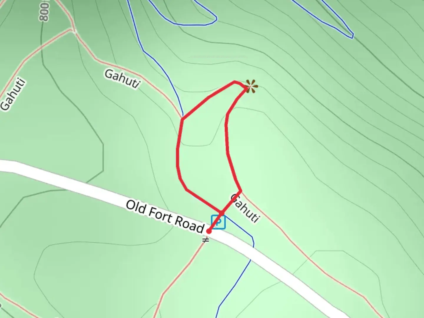 An image depicting the trail Gahuti Loop Trail - Old Fort Road and its surrounding area.