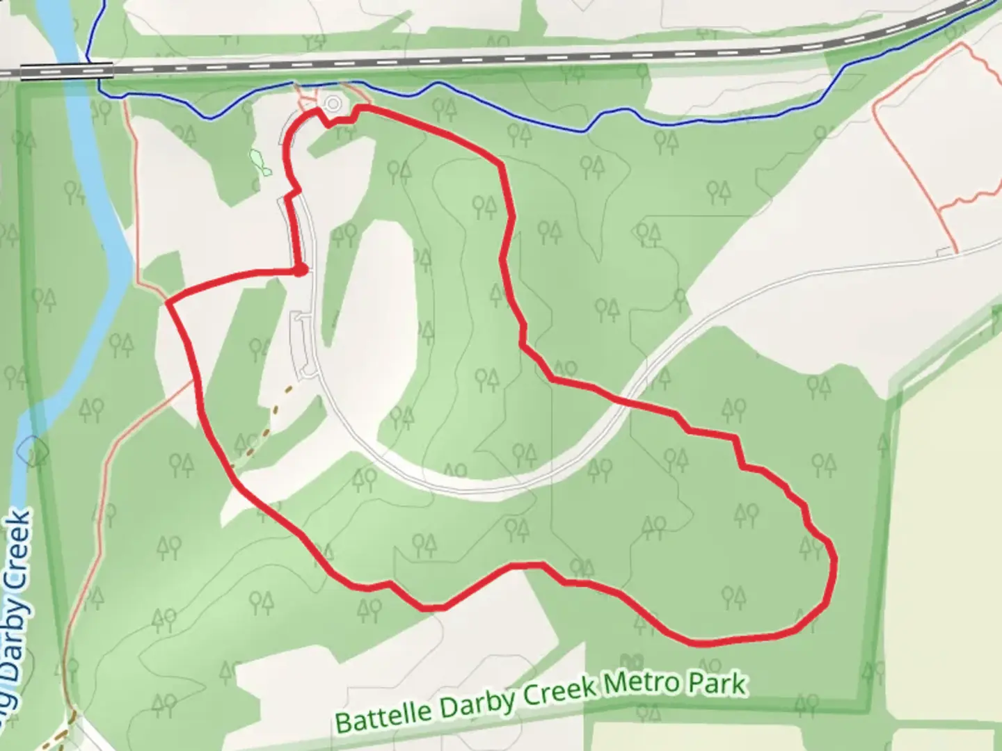 An image depicting the trail Battelle Darby Creek Metro Park Loop and its surrounding area.