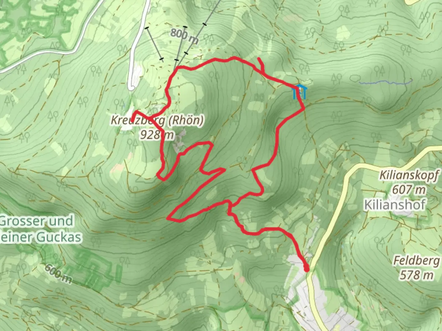 An image depicting the trail Kreuzberg Loop and its surrounding area.