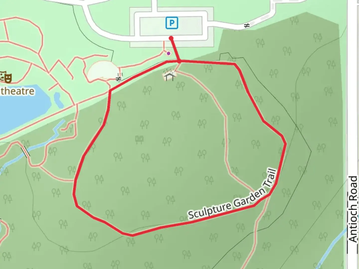 An image depicting the trail Sculpture Garden Loop Trail and its surrounding area.