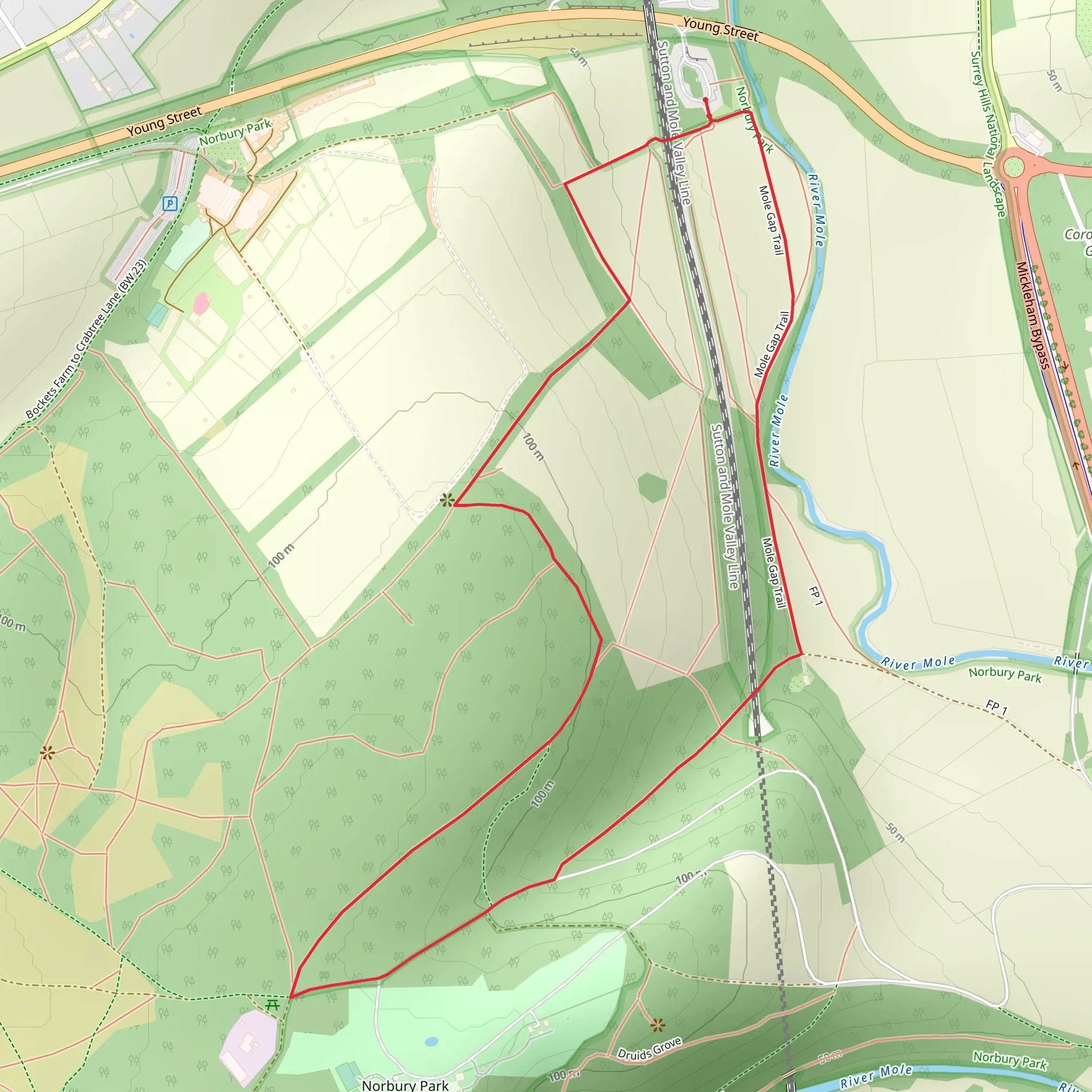 Norbury Park Short Loop mobile static map