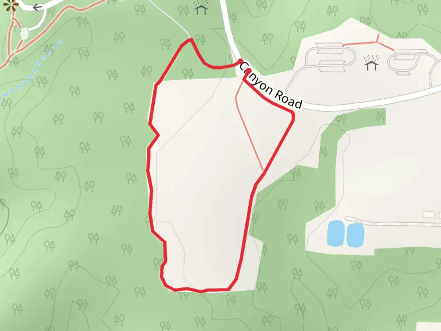 An image depicting the trail Canyon Road Loop - South and its surrounding area.