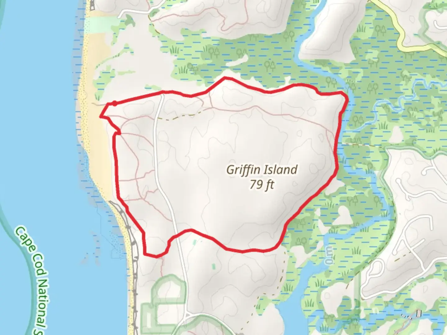 An image depicting the trail Griffin Island via Duck Harbor Road and its surrounding area.