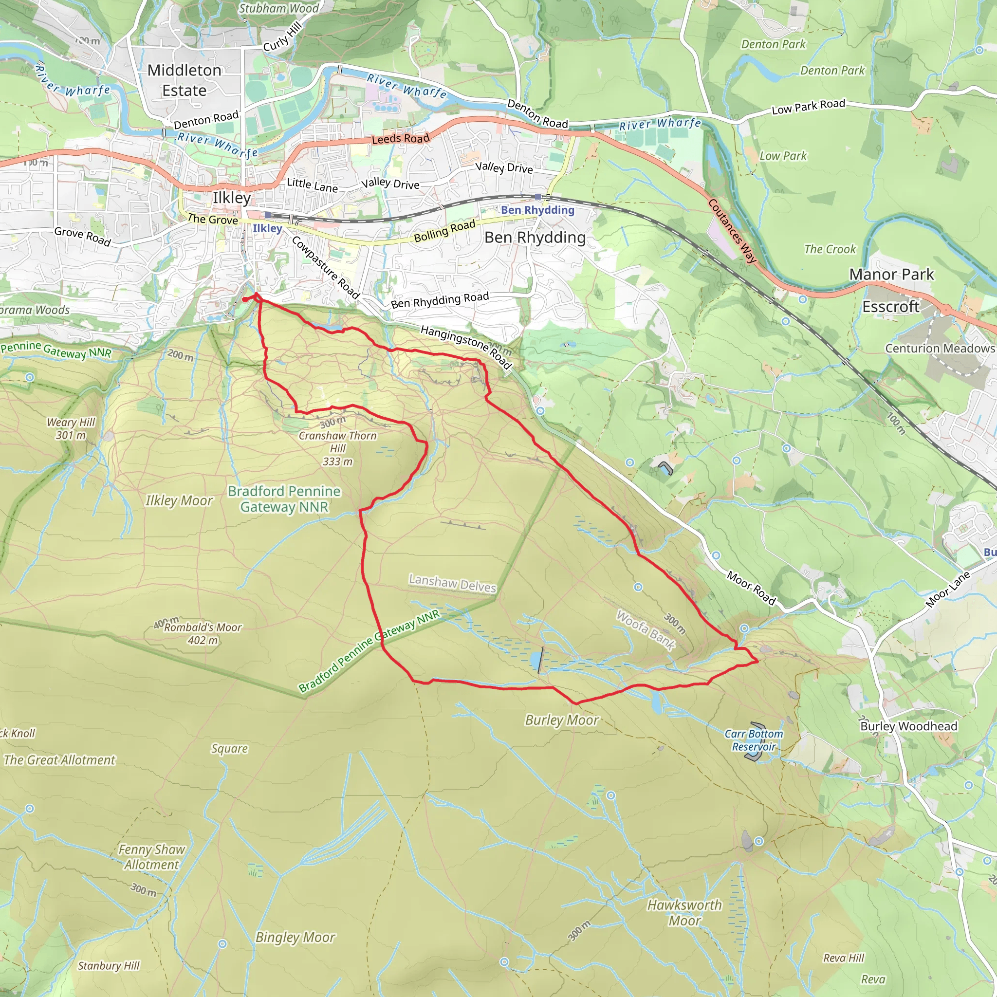 Ilkley Moor - Burley Moor - Twelve Apostles and the Cow and Calf mobile static map
