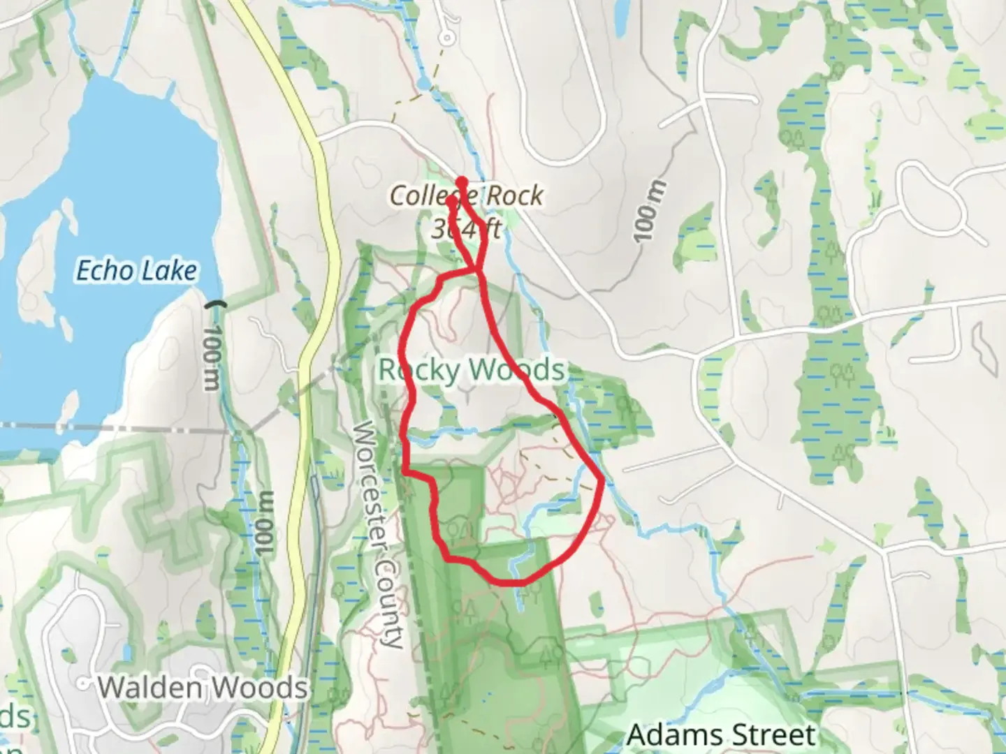 An image depicting the trail College Rock Run Loop Trail and its surrounding area.