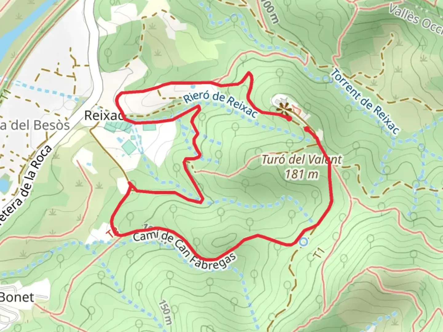 An image depicting the trail Surroundings of Sant Pere de Reixac SL C 143 and its surrounding area.