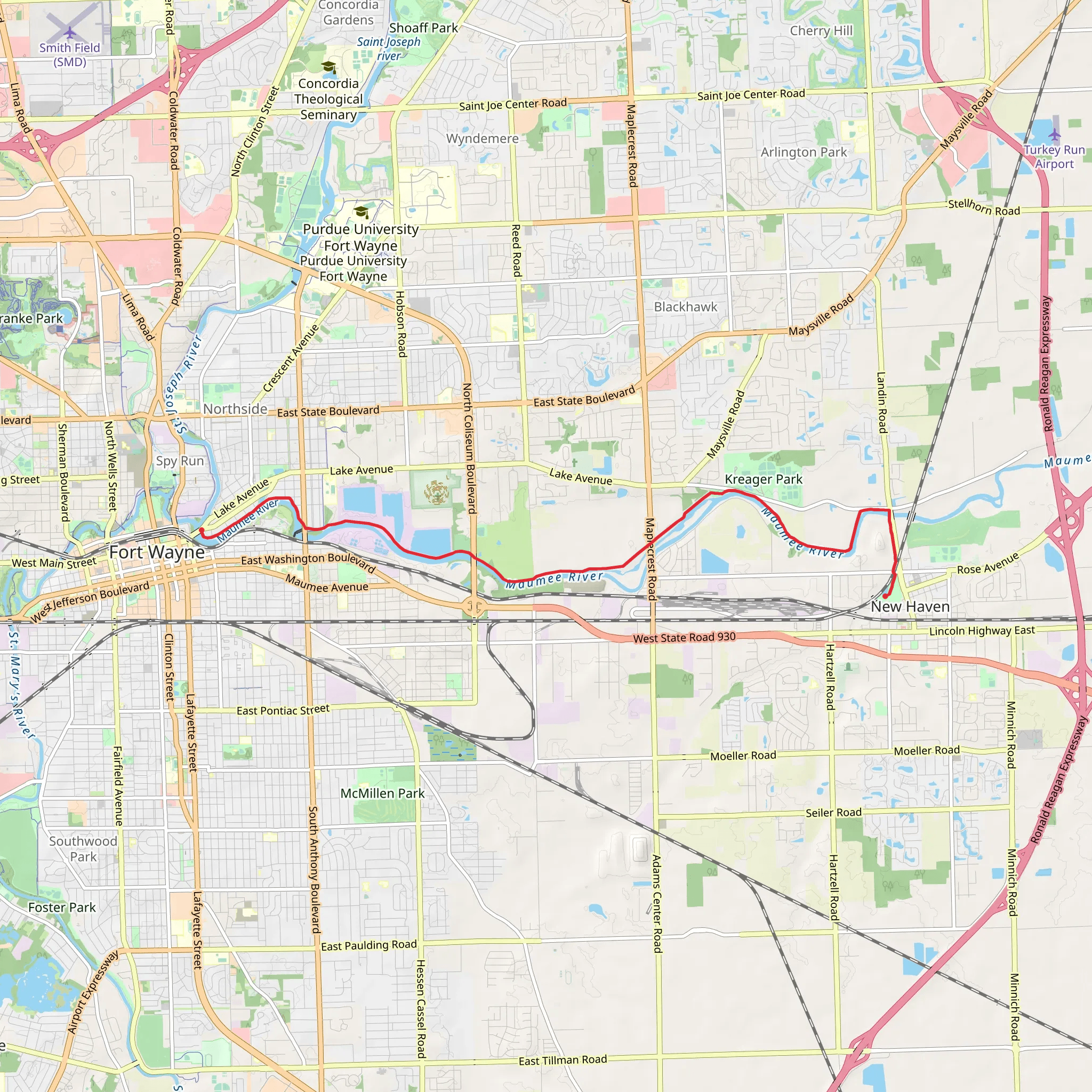 Walk along Maumee River mobile static map
