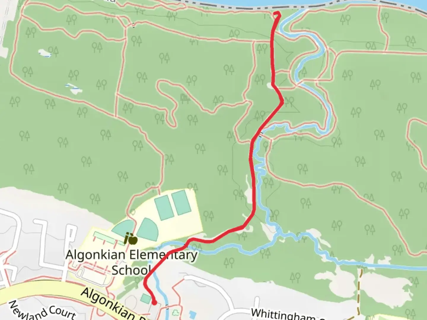 An image depicting the trail Potomac Creek from Algonkian Parkway and its surrounding area.