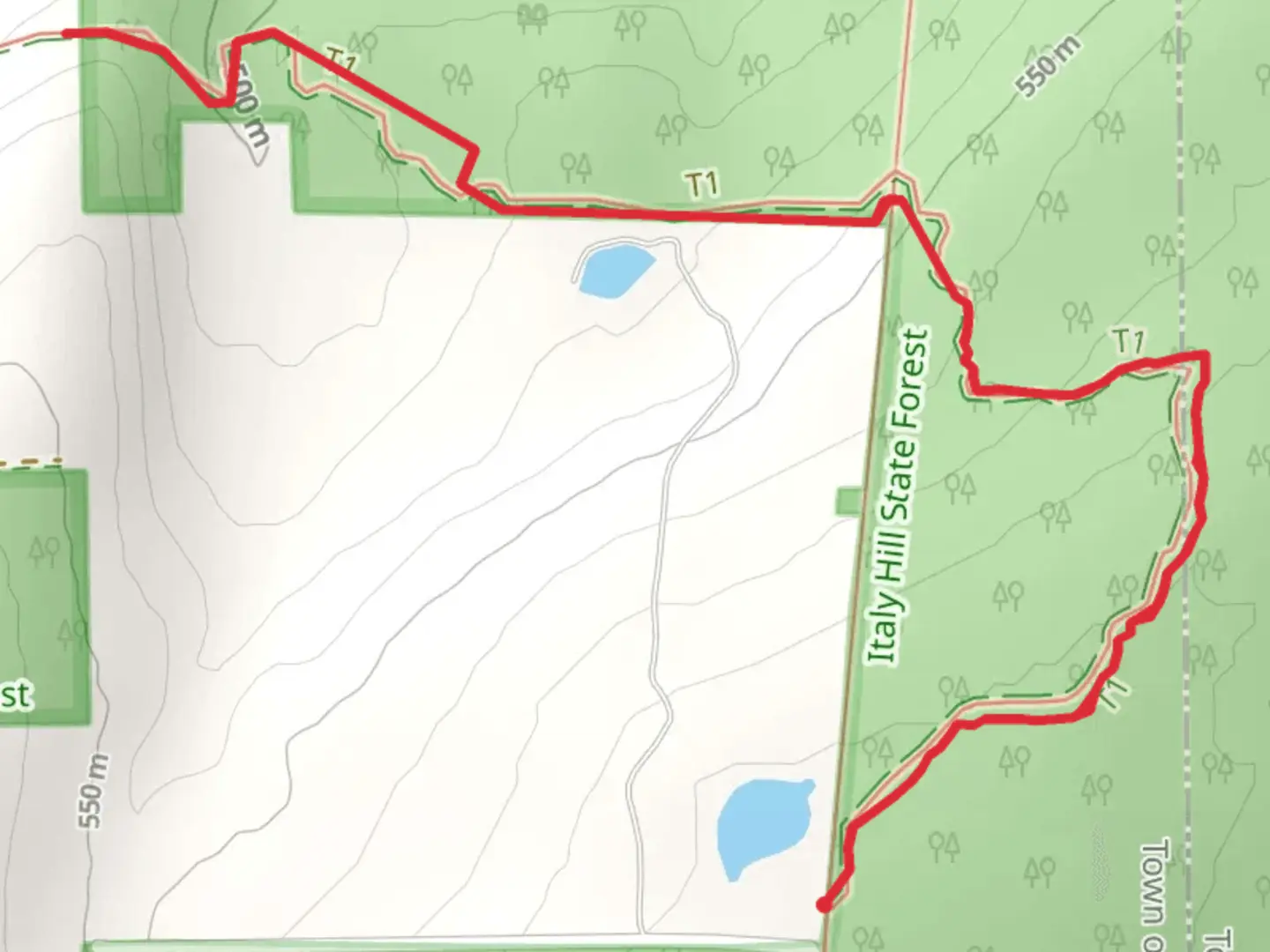 An image depicting the trail Italy Hills Trail from Pulver Road and its surrounding area.