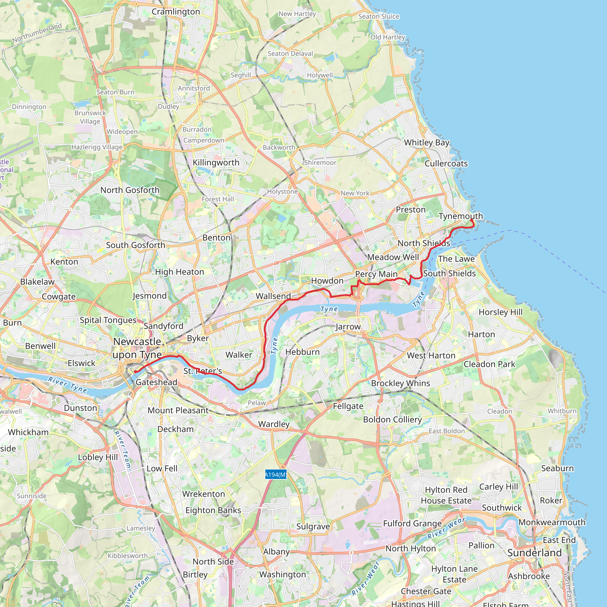 Newcastle to Tynemouth Walk mobile static map