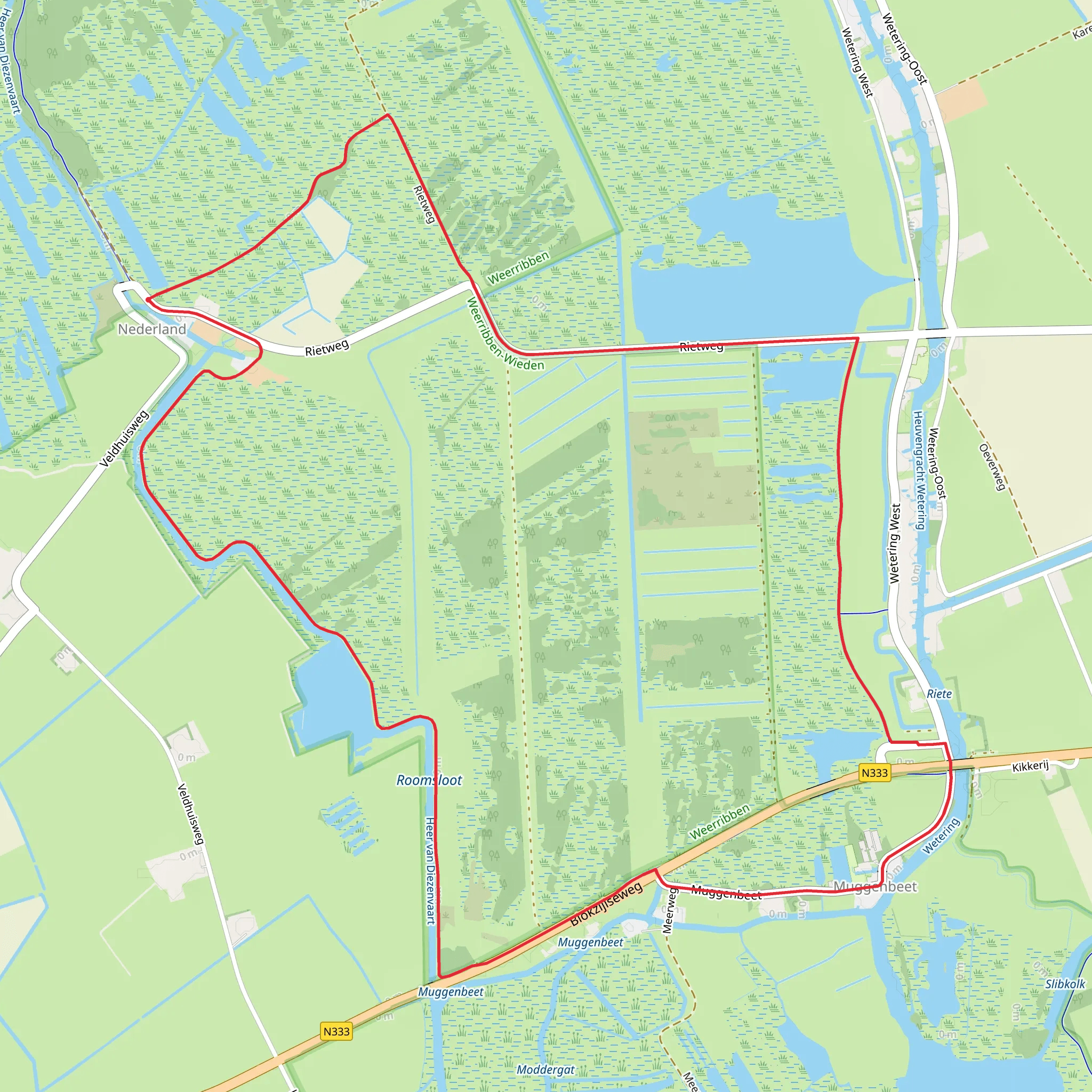 Wetering, Roomsloot and Noordmanen via Riet Weg mobile static map