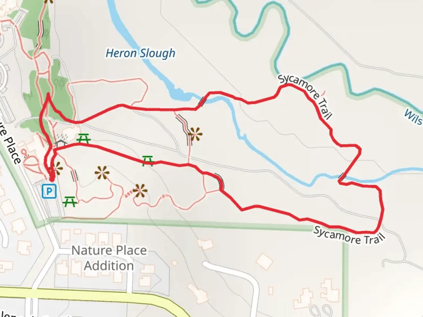 An image depicting the trail Hoot Owl Loop and its surrounding area.