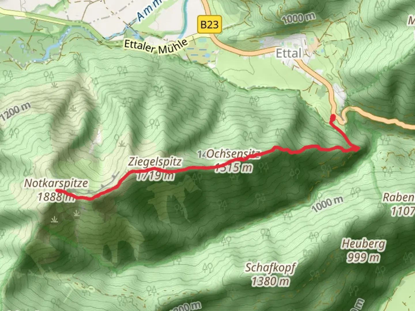 An image depicting the trail Ochsensitz, Ziegelspitz and Notkarspitze Peak Walk and its surrounding area.