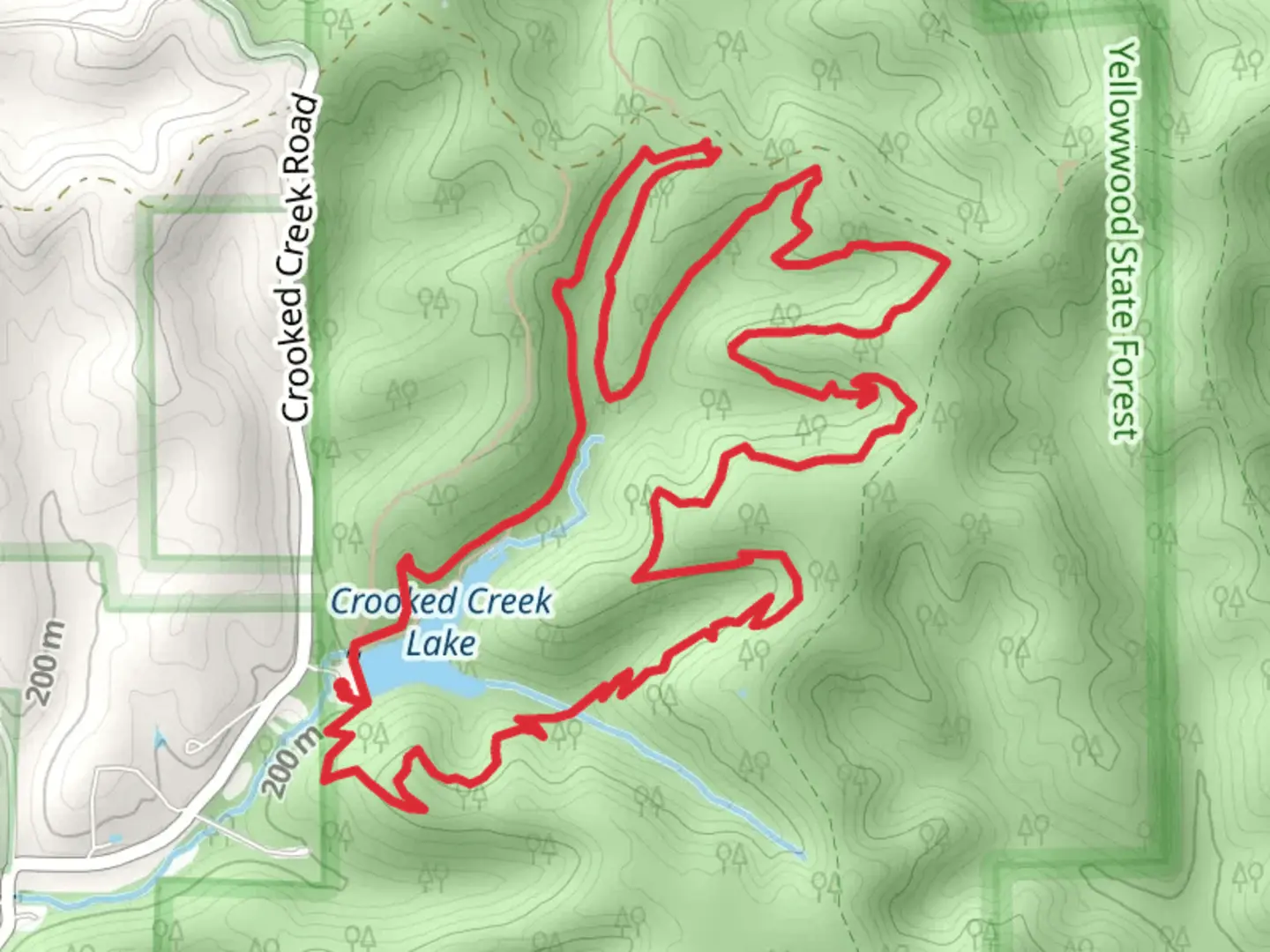 An image depicting the trail Crooked Creek Lake Loop and its surrounding area.