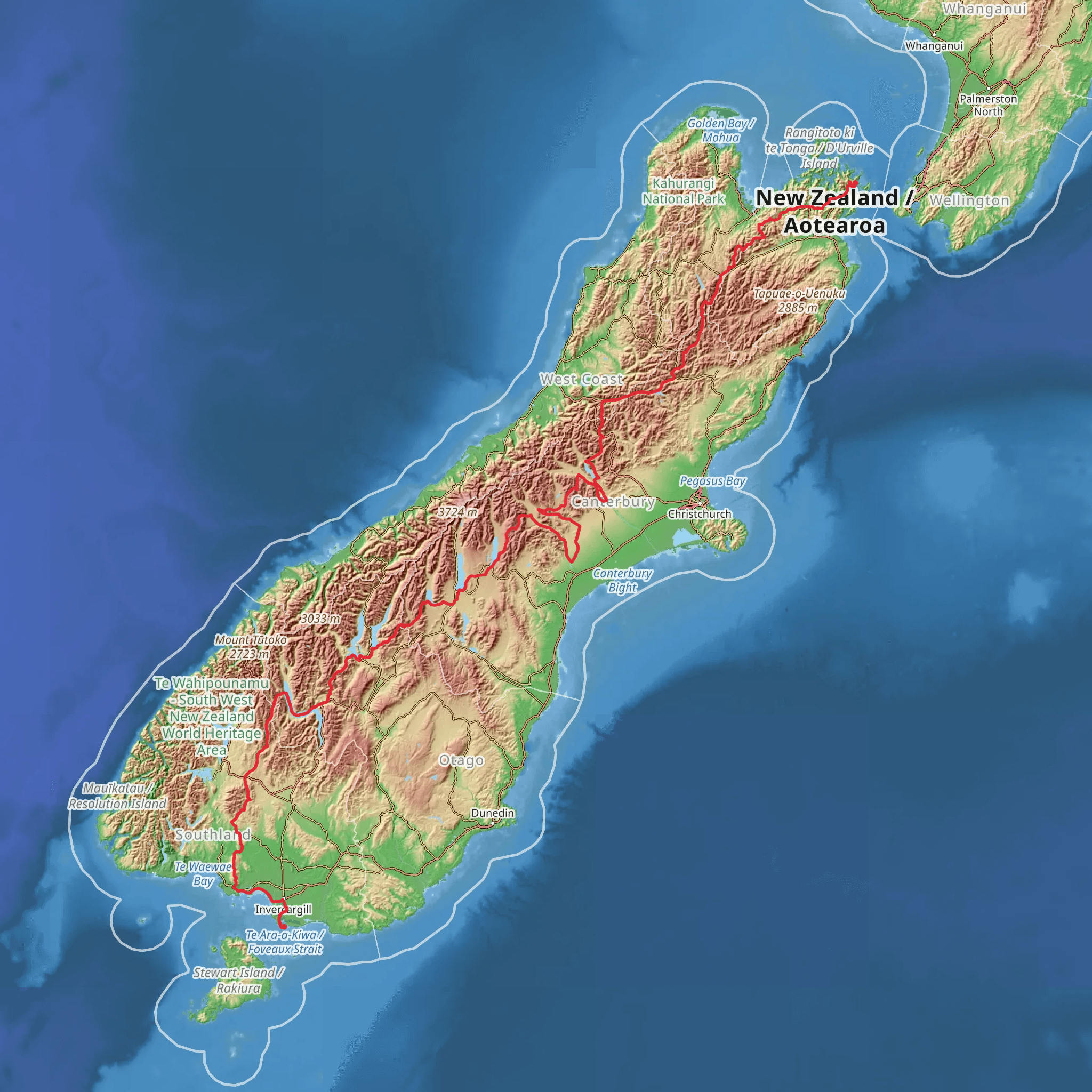 Te Araroa South Island mobile static map